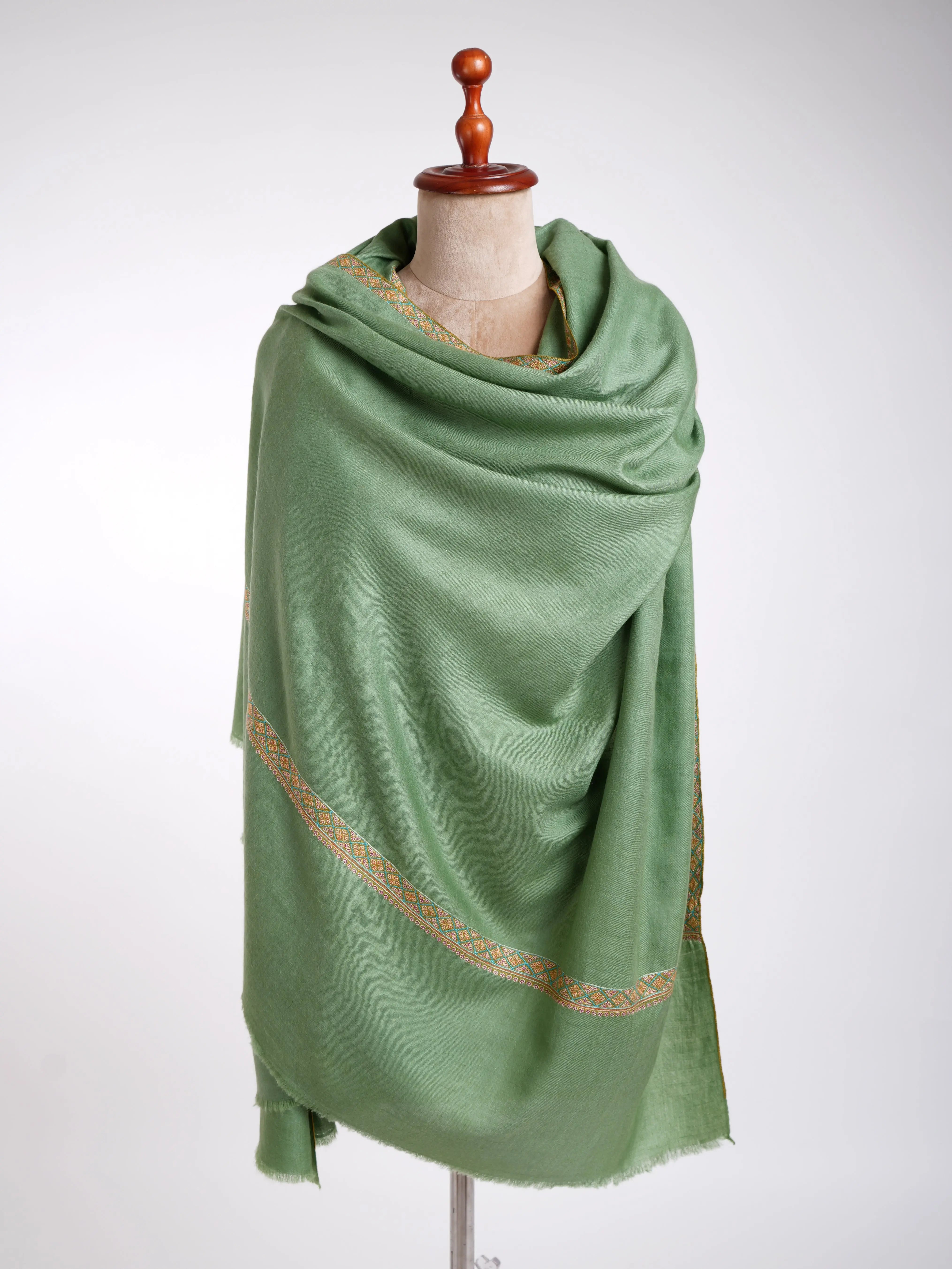 Hashia Kashmiri Embroidery Pashmina Shawl Emerald Shahkaar