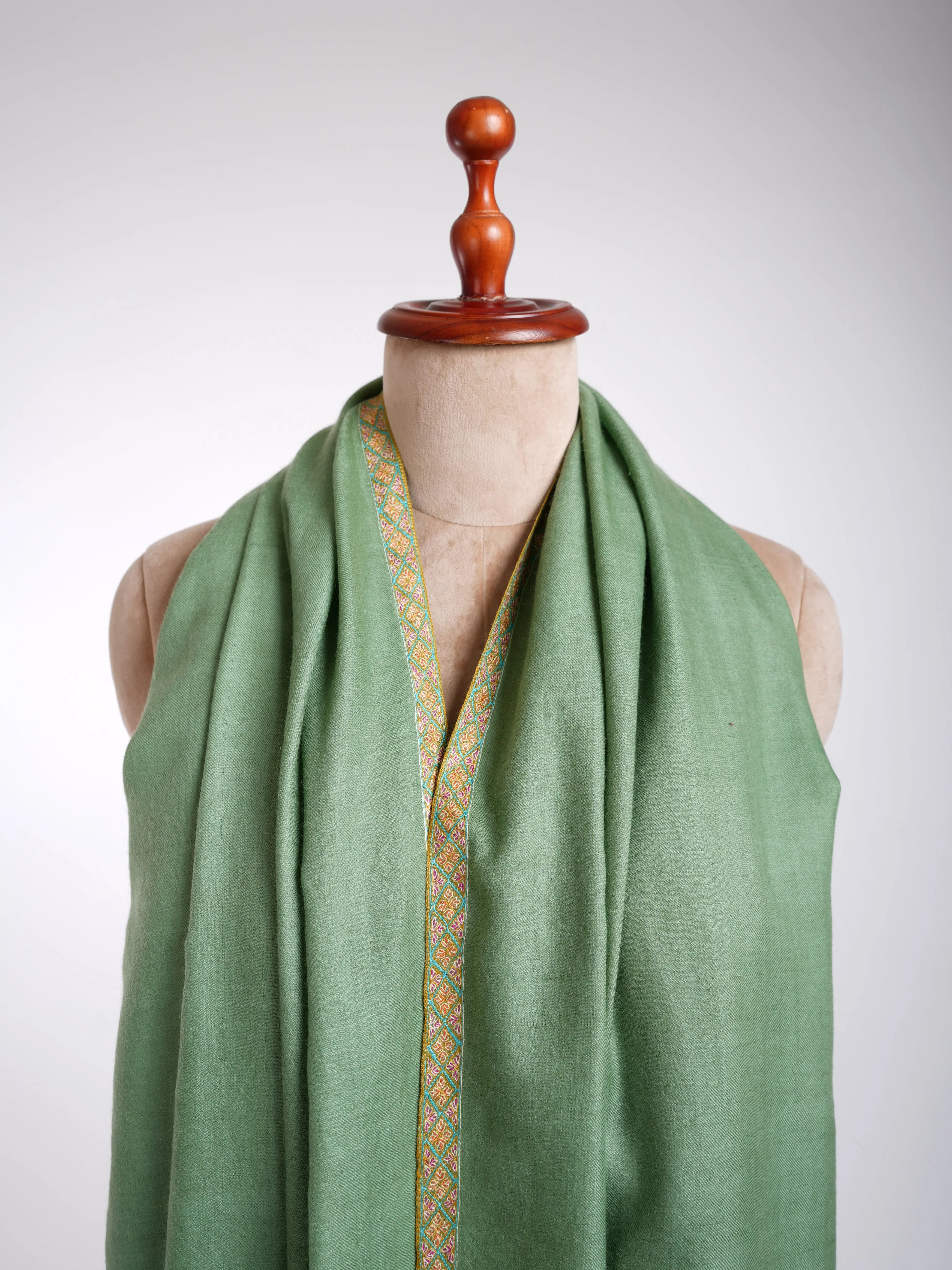 Hashia Kashmiri Embroidery Pashmina Shawl Emerald Shahkaar