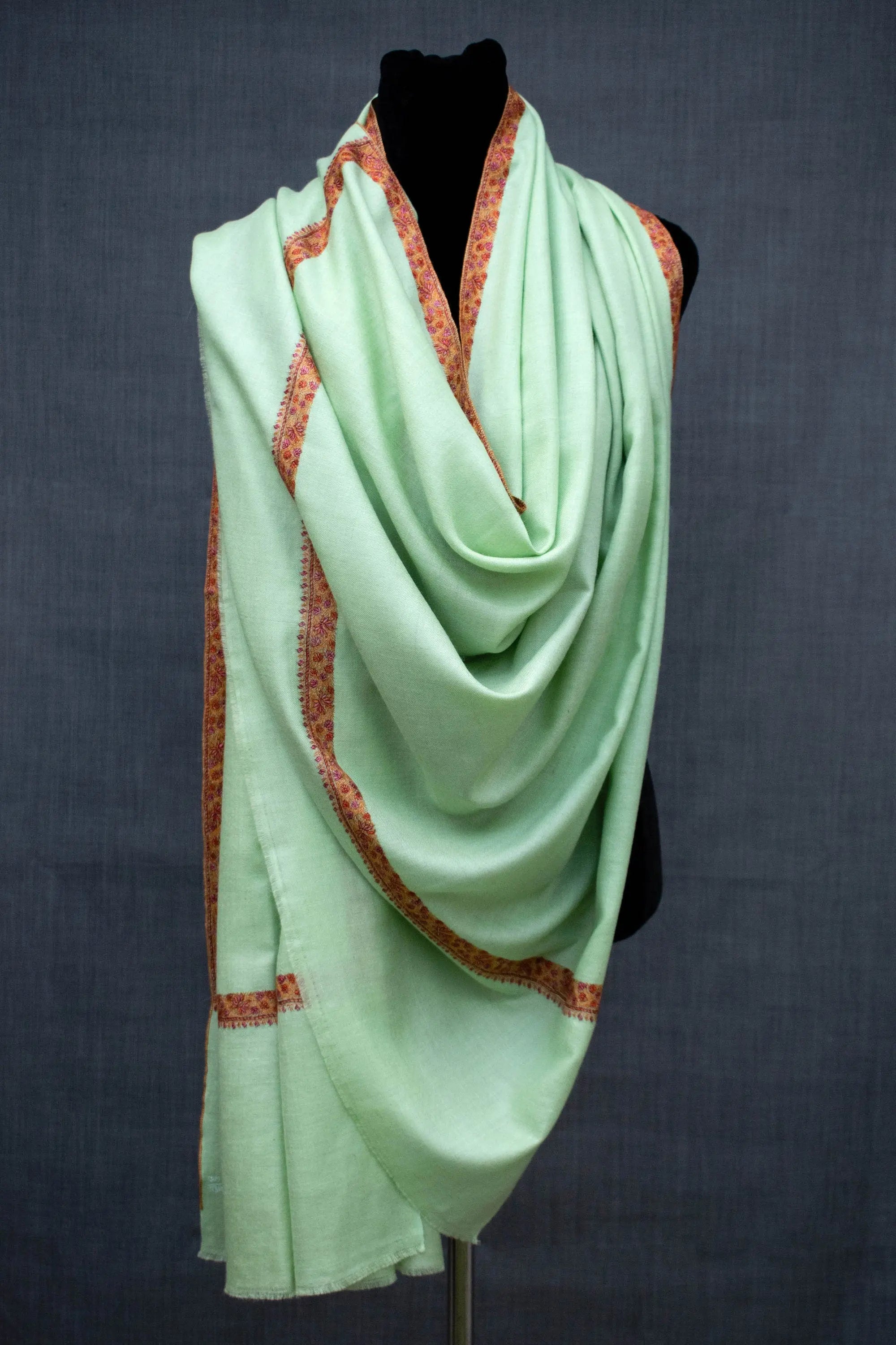 Hashia Pashmina Shawl, Pure Cashmere, Hand Embroidered, Made in Kashmir, 40x80" Shahkaar