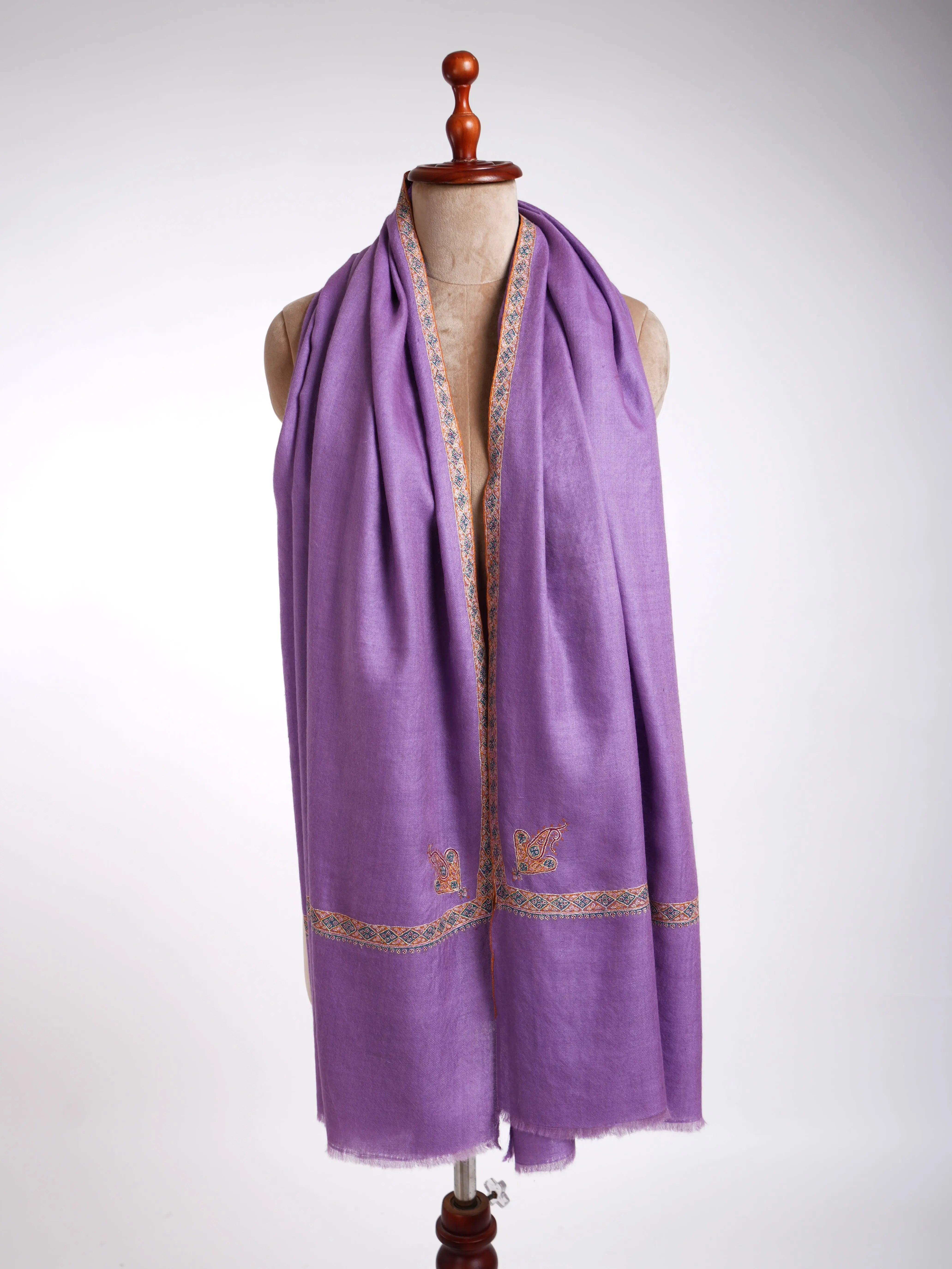 Hashidar Hand Embroidered Pashmina Shawl Lilac Shahkaar
