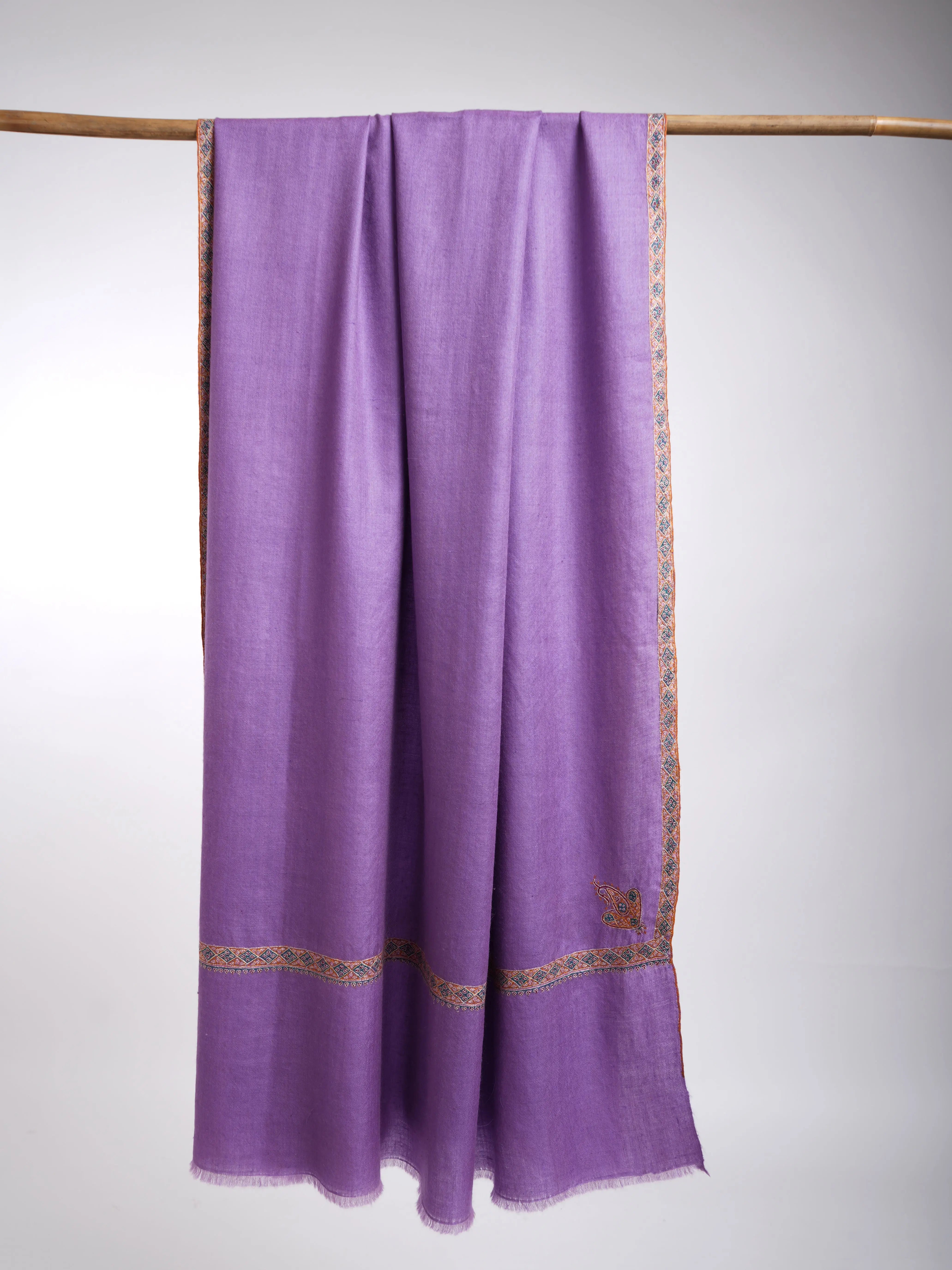 Hashidar Hand Embroidered Pashmina Shawl Lilac Shahkaar