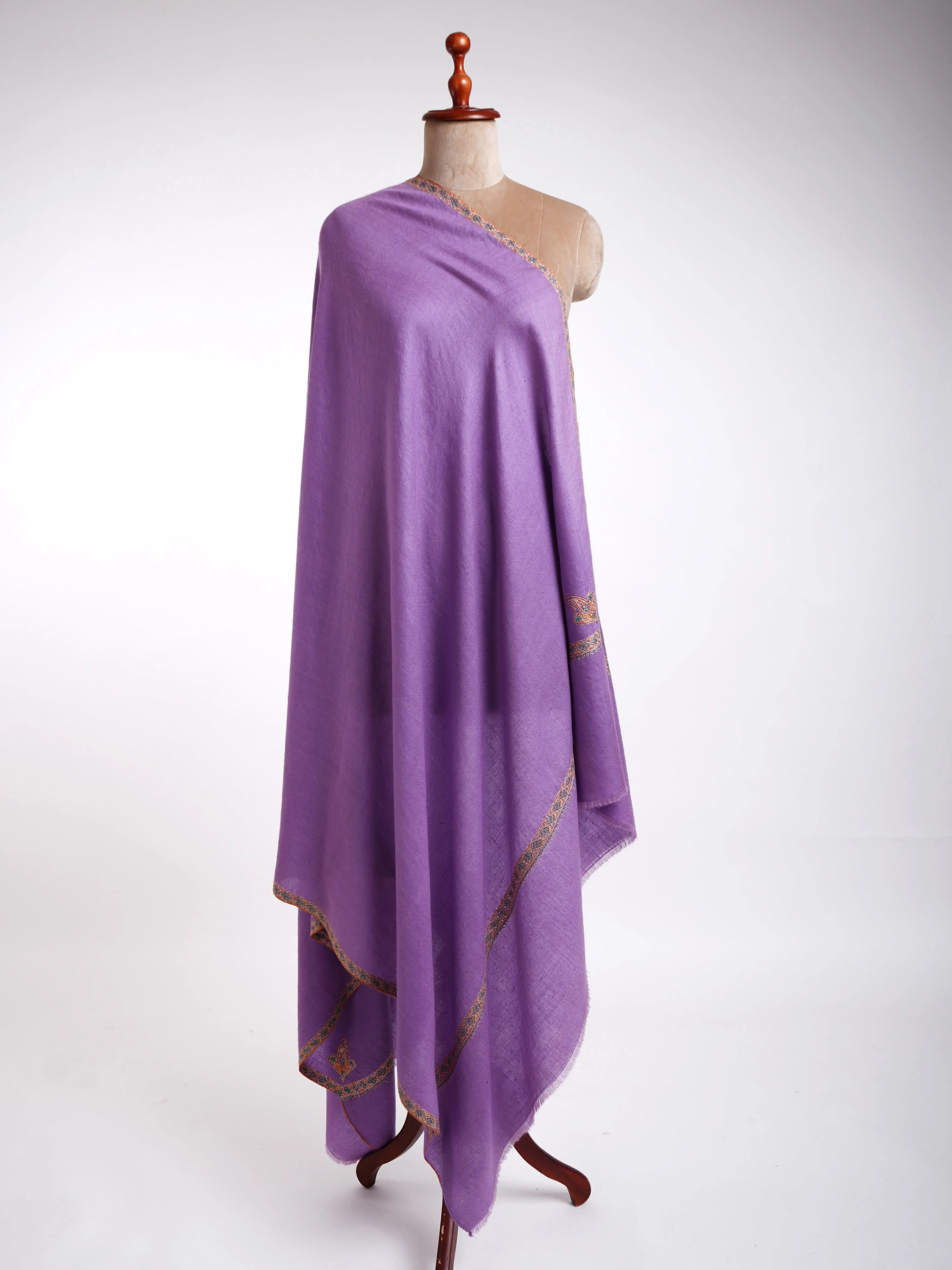 Hashidar Hand Embroidered Pashmina Shawl Lilac Shahkaar