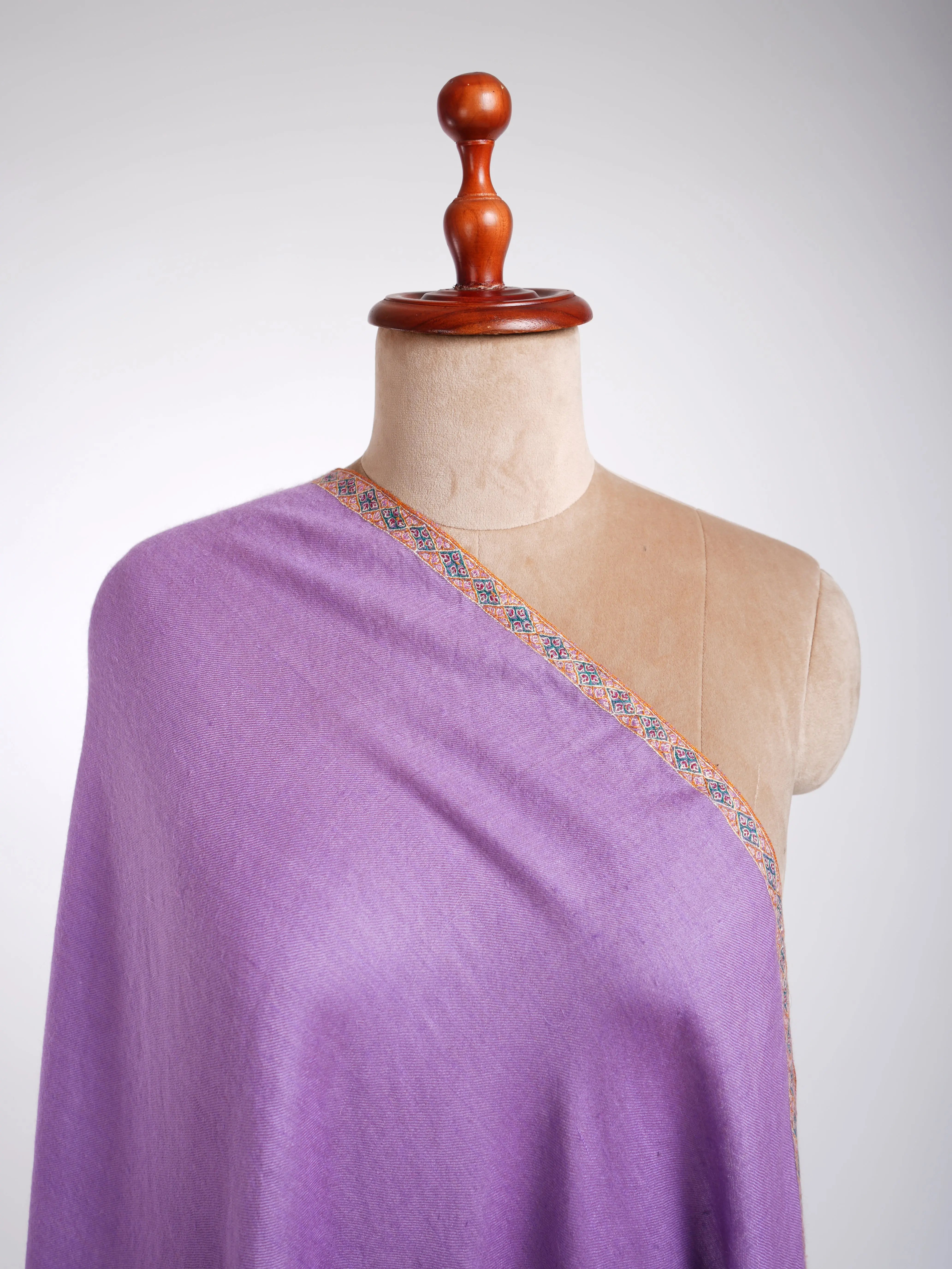 Hashidar Hand Embroidered Pashmina Shawl Lilac Shahkaar