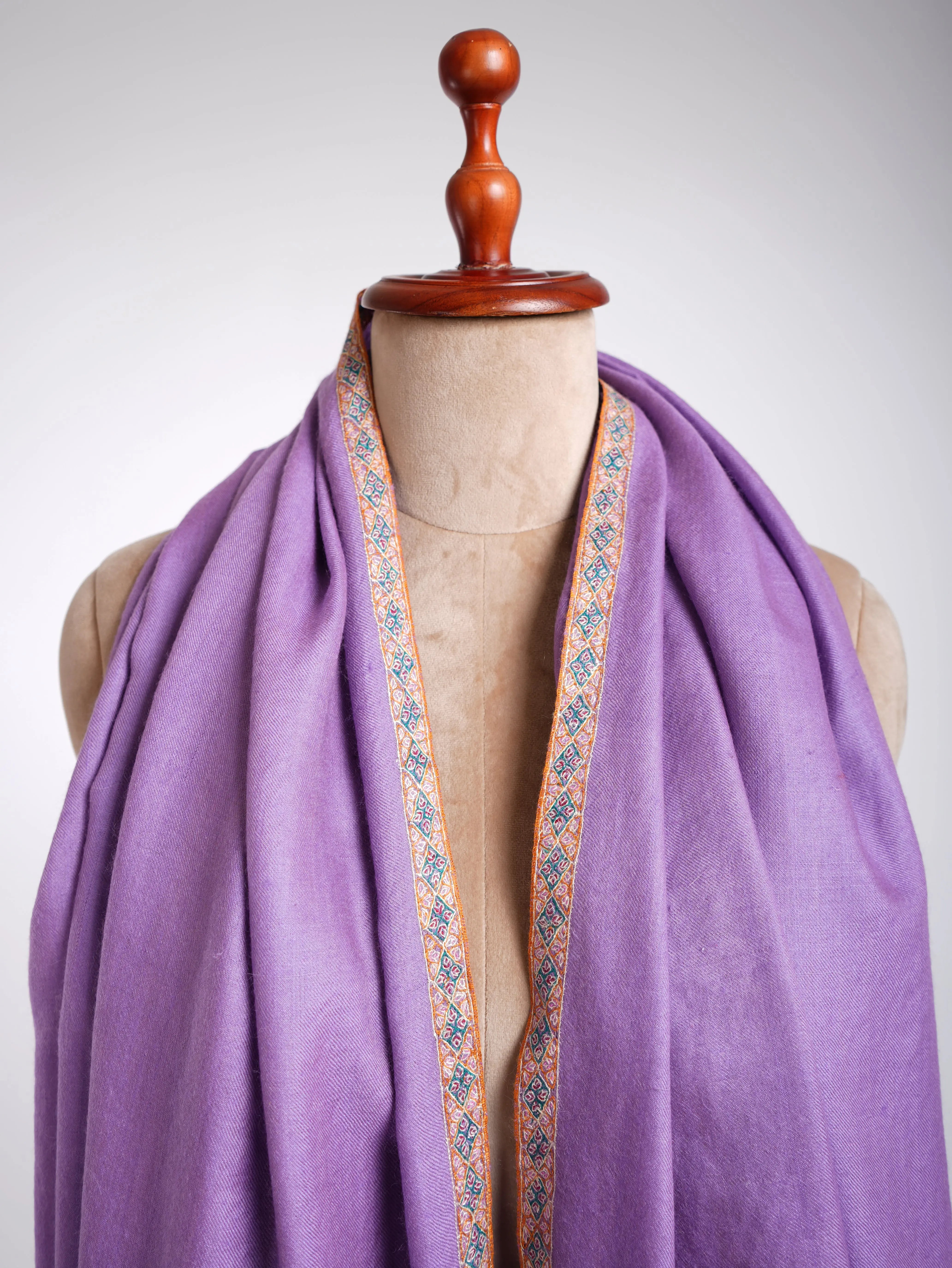 Hashidar Hand Embroidered Pashmina Shawl Lilac Shahkaar