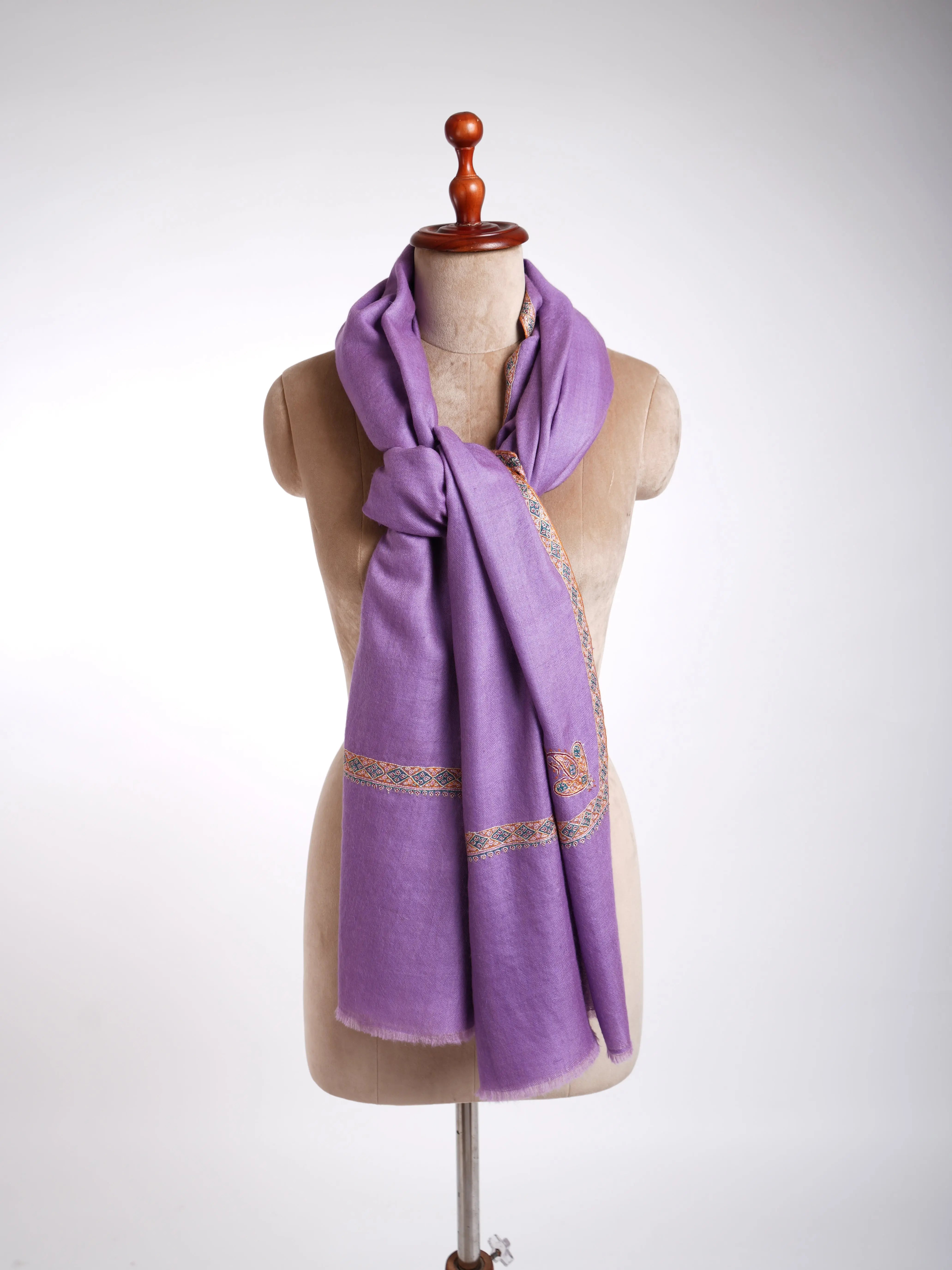 Hashidar Hand Embroidered Pashmina Shawl Lilac Shahkaar
