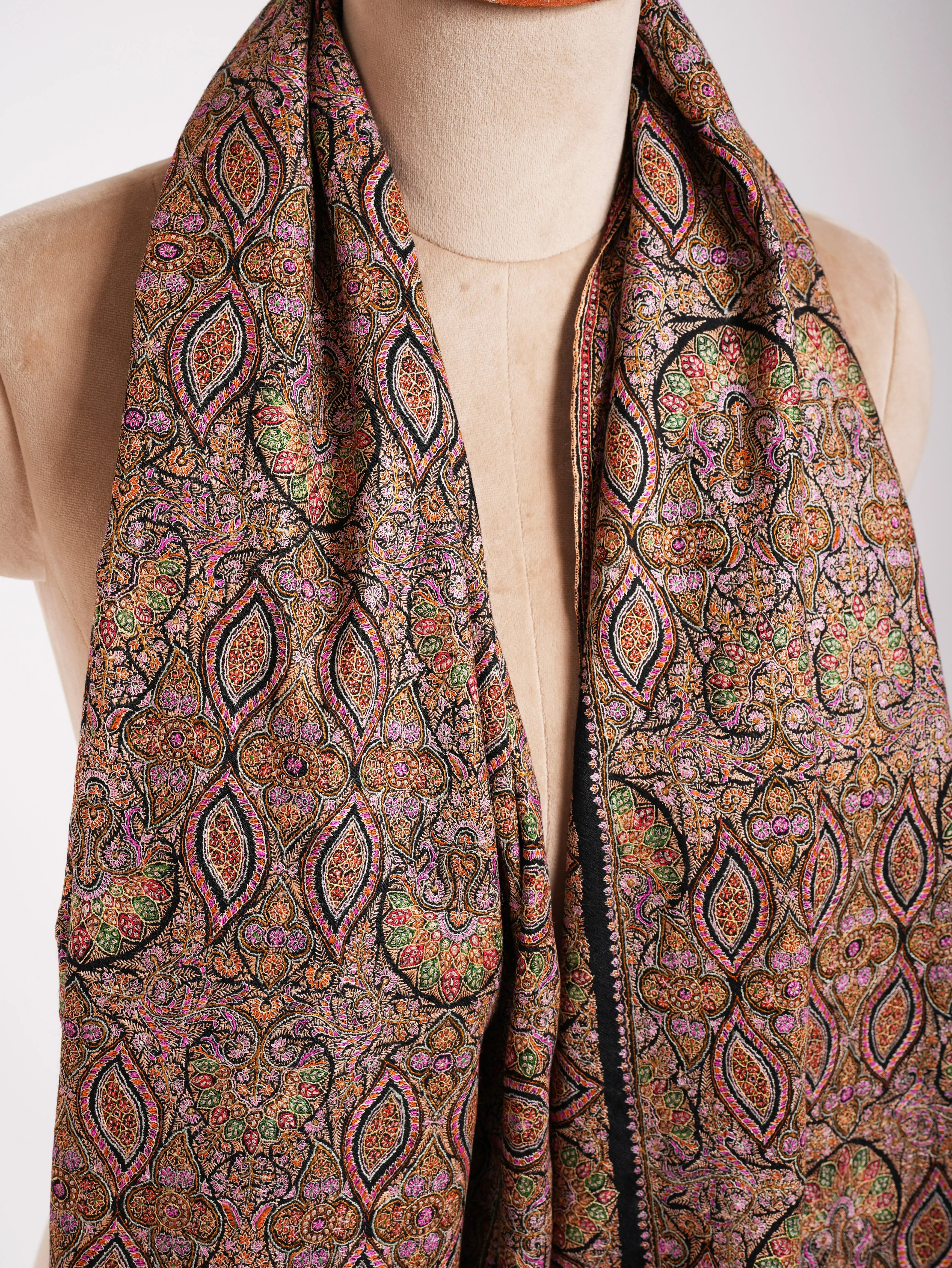 Heirloom Fine Artistic Silk Embroidered Pashmina Jamavar Shawl Shahkaar