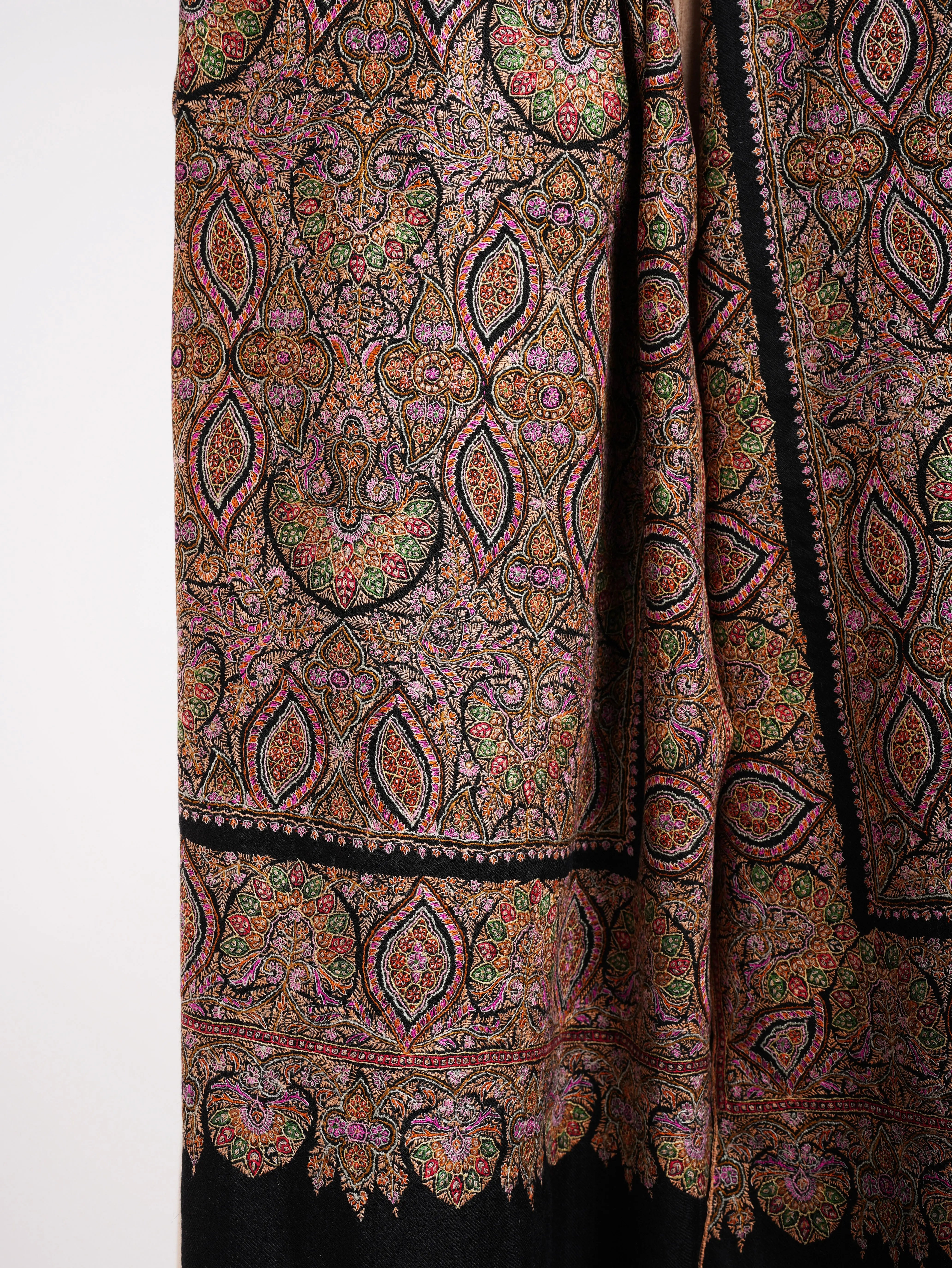 Heirloom Fine Artistic Silk Embroidered Pashmina Jamavar Shawl Shahkaar