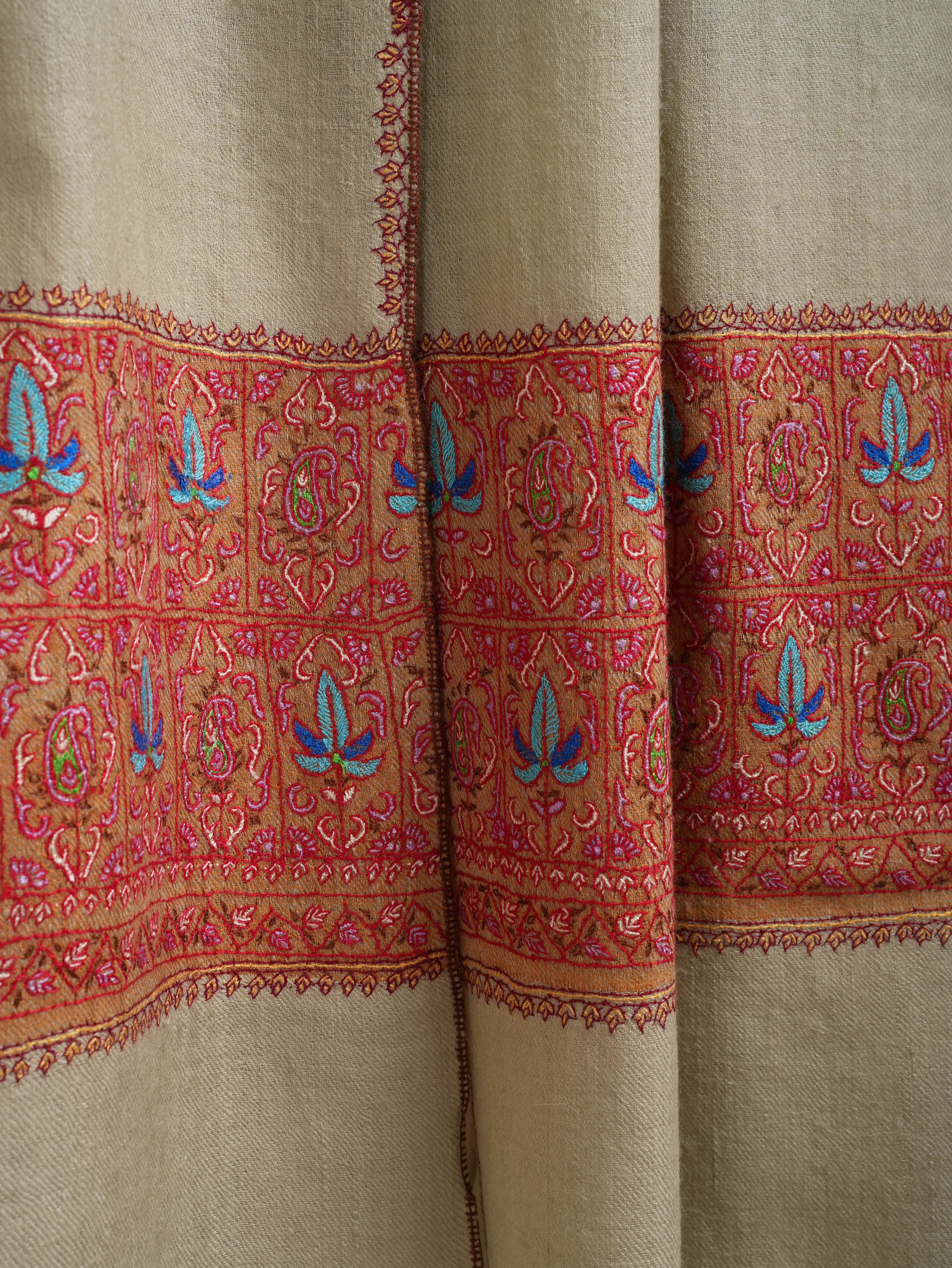 Ice Green Cashmere Scarf With Contrasting Border Shahkaar