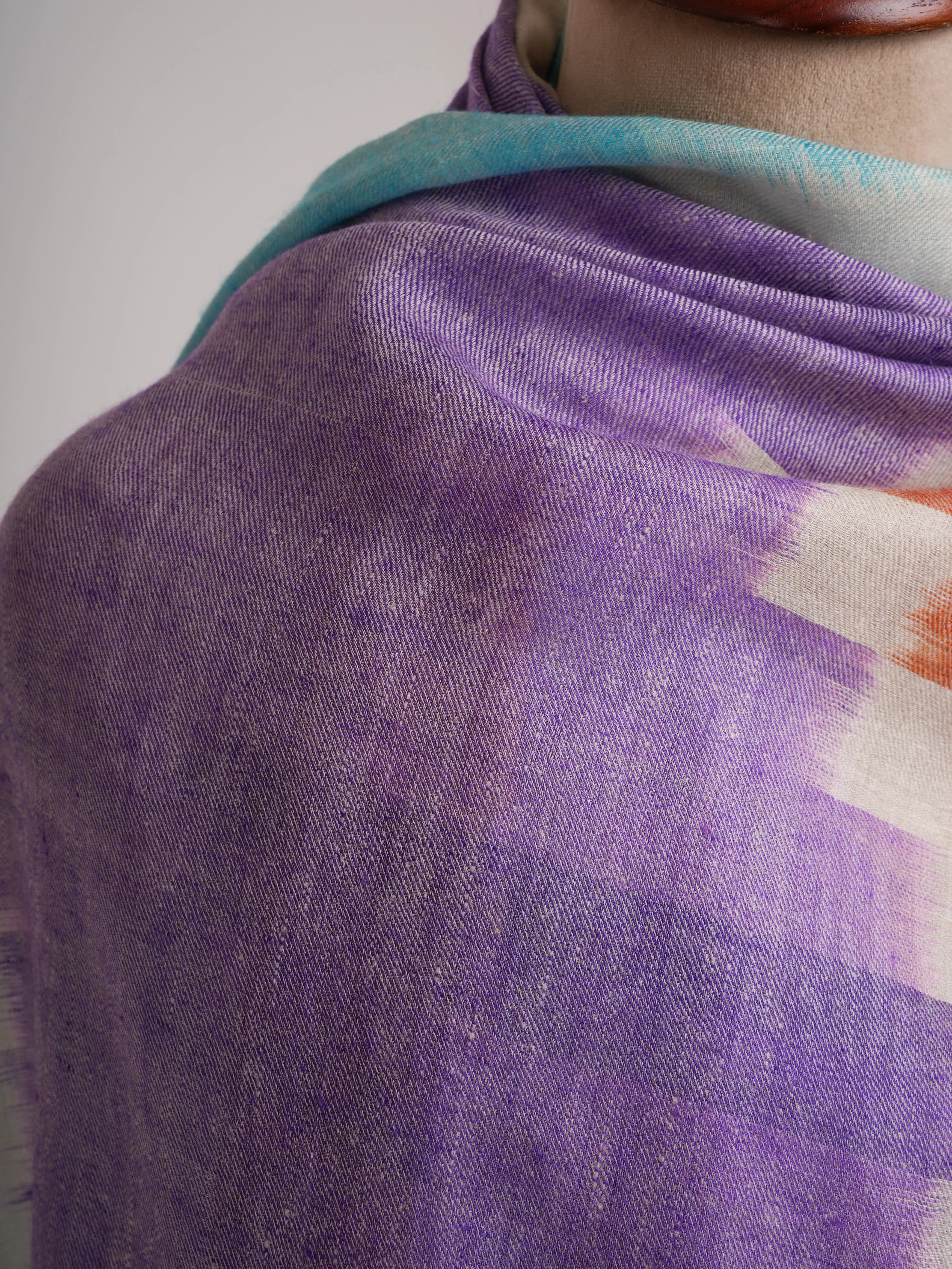 Ikat Handwoven Pure Kashmiri Pashmina Shawl Shahkaar