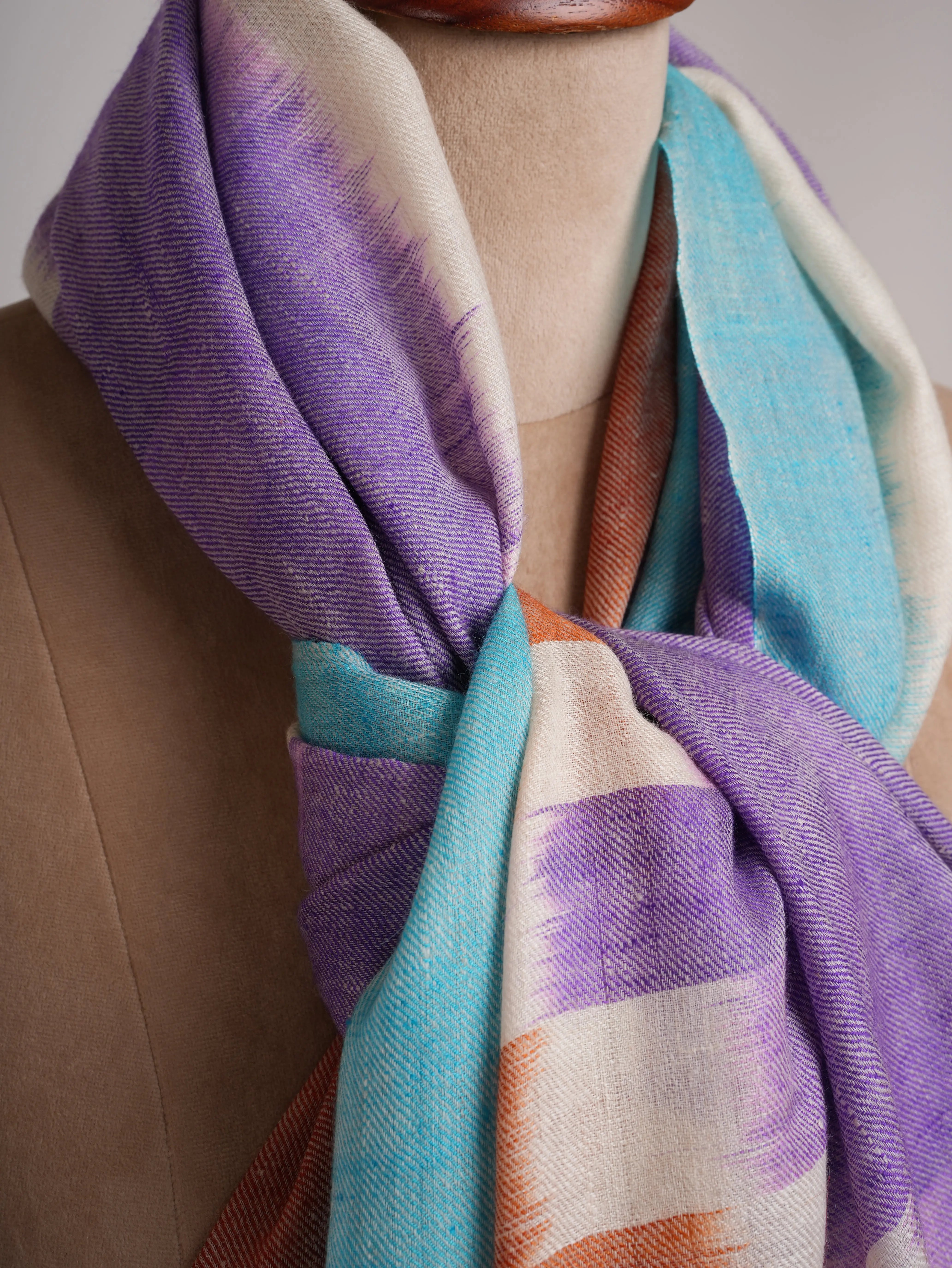 Ikat Handwoven Pure Kashmiri Pashmina Shawl Shahkaar