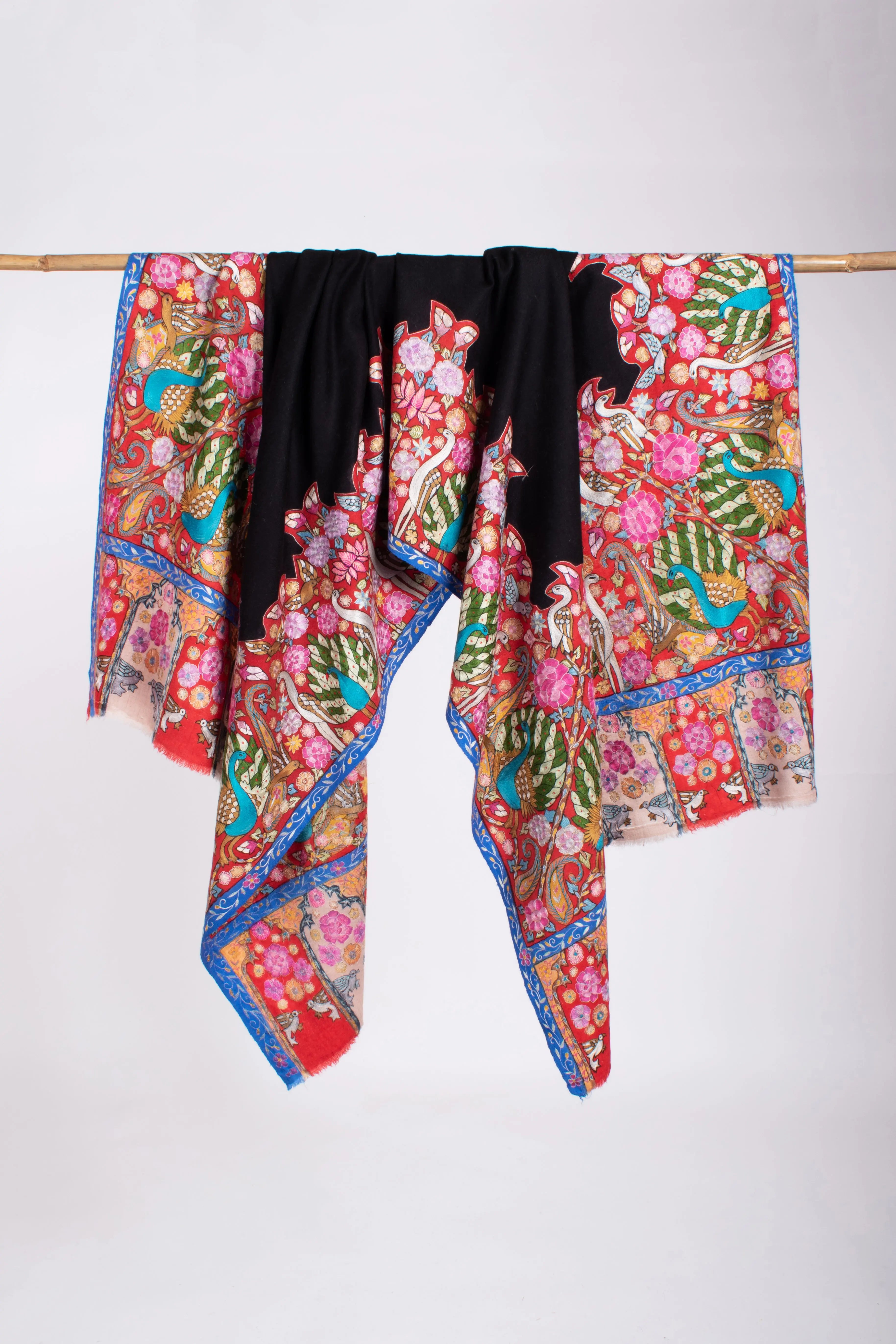 Indian Bridal Kalamkari Embroidered Pashmina Shawl Shahkaar