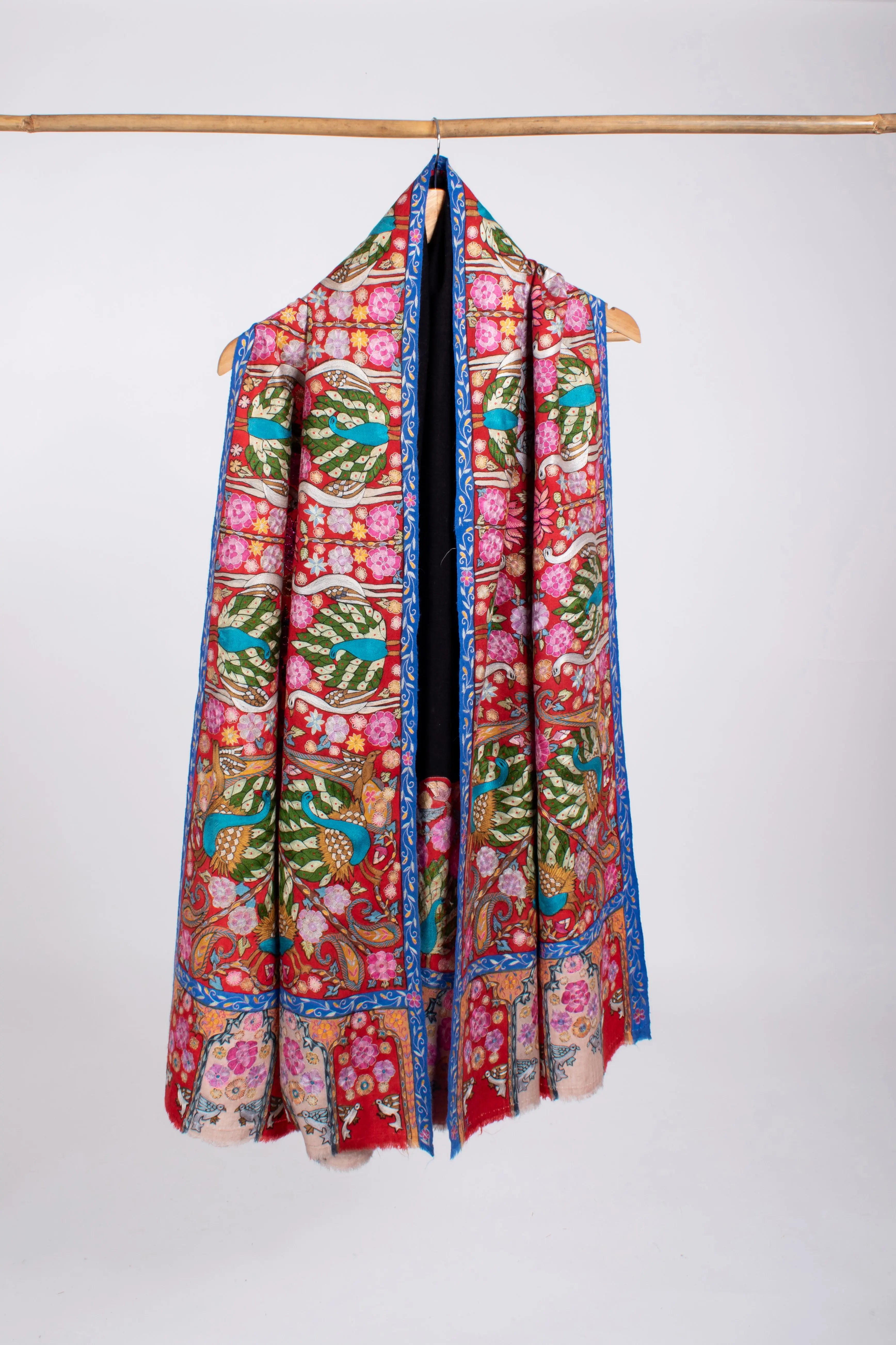 Indian Bridal Kalamkari Embroidered Pashmina Shawl Shahkaar