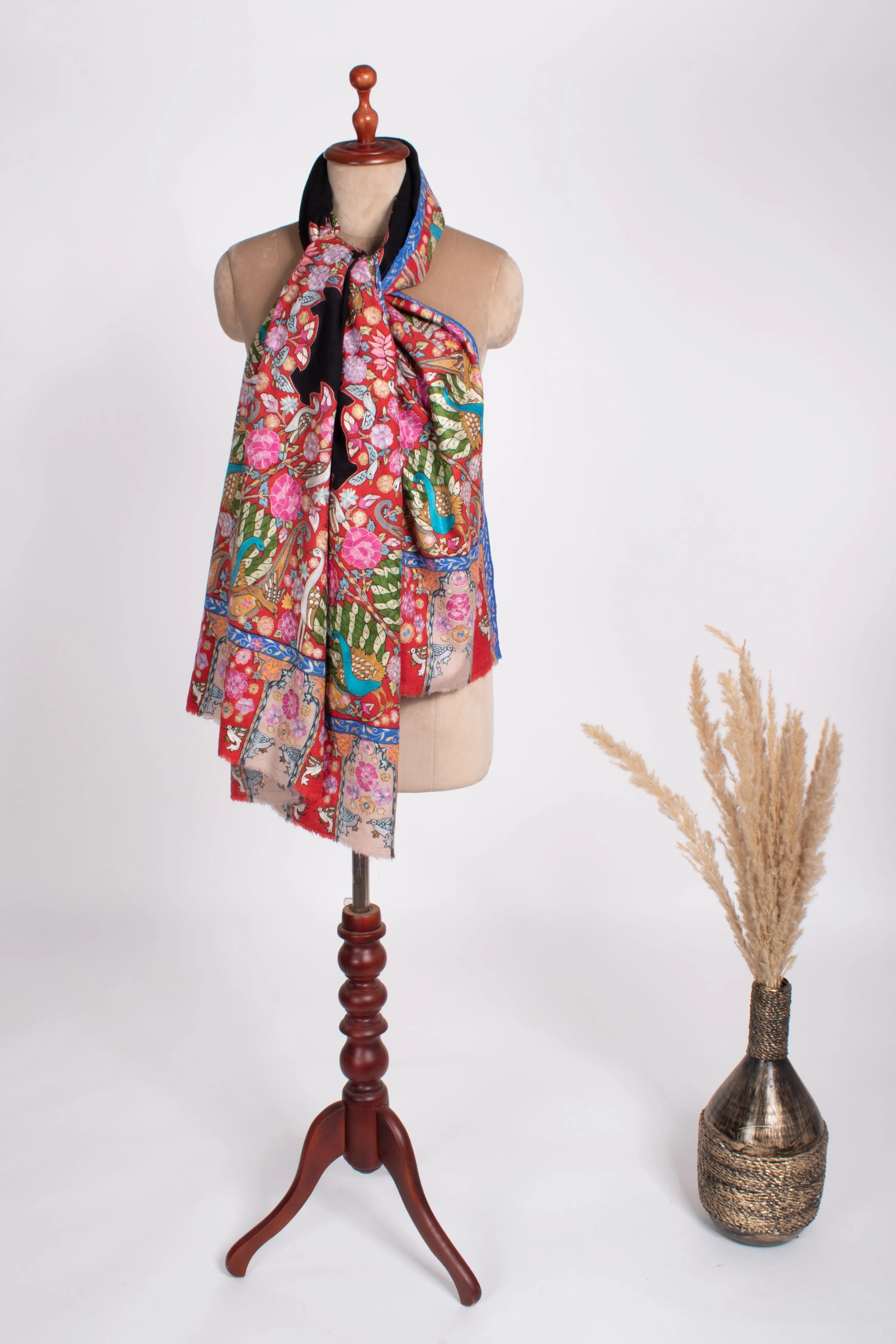 Indian Bridal Kalamkari Embroidered Pashmina Shawl Shahkaar