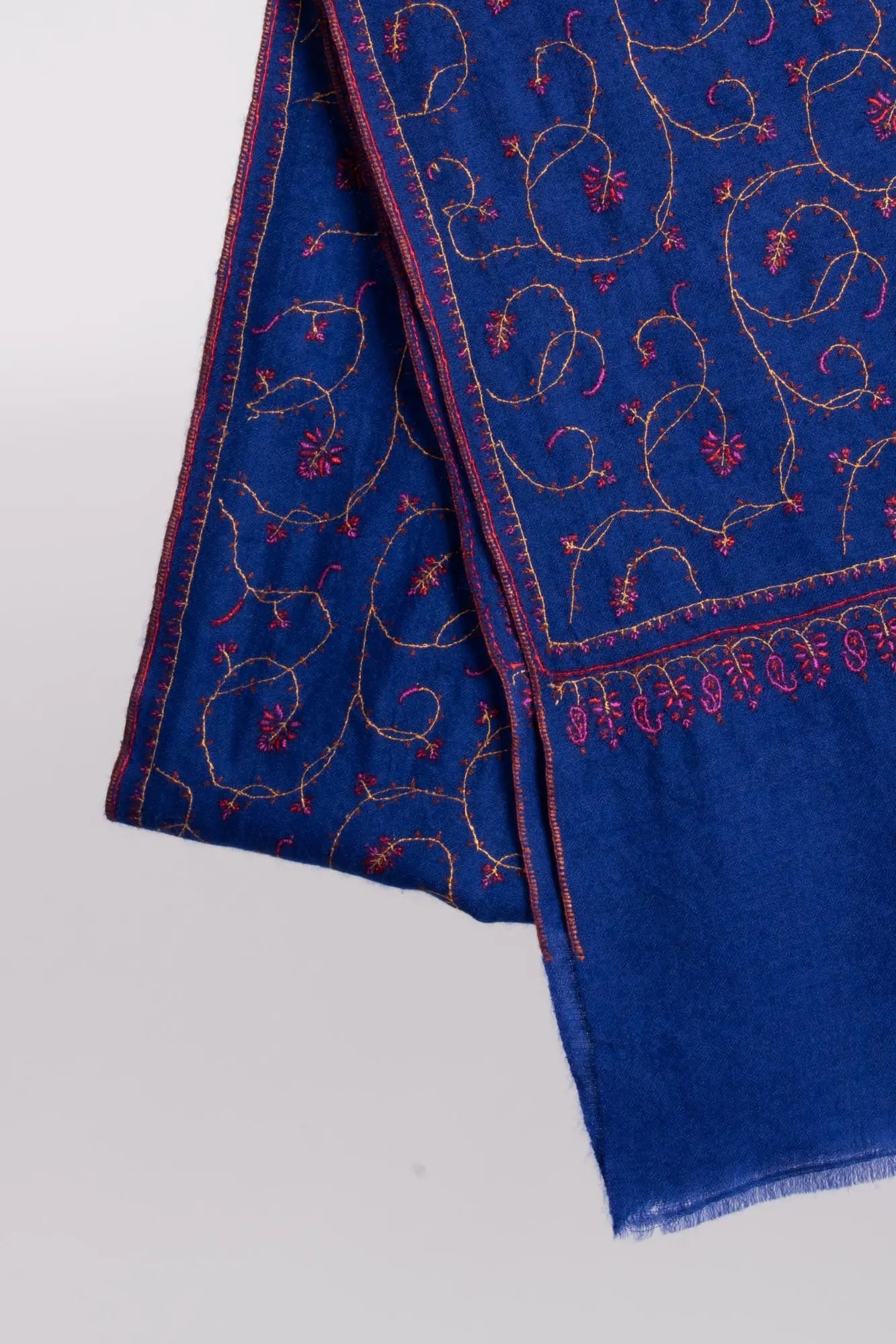 Indigo Embroidered Cashmere Handloomed Scarf - USK Shahkaar