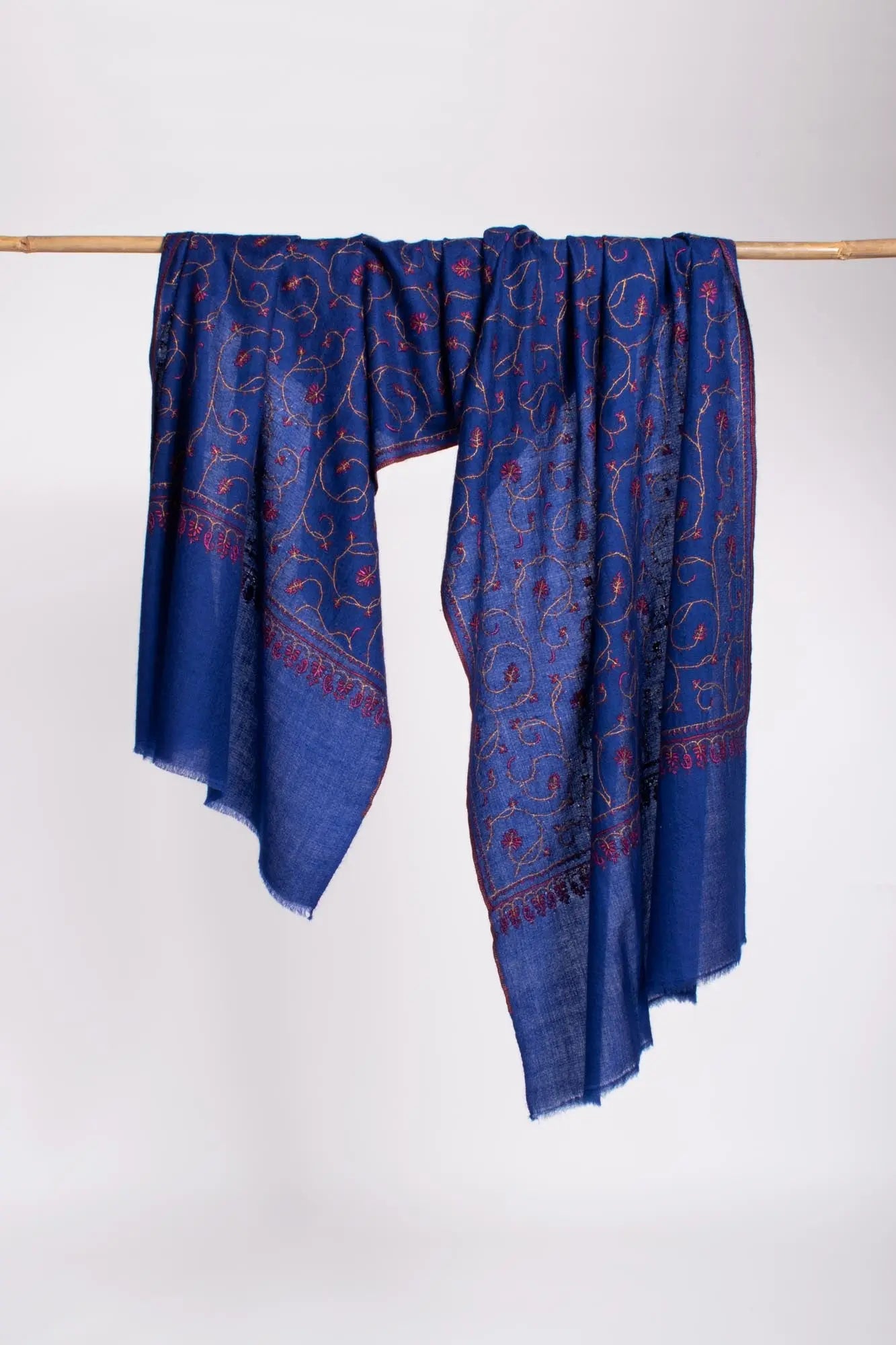 Indigo Embroidered Cashmere Handloomed Scarf - USK Shahkaar