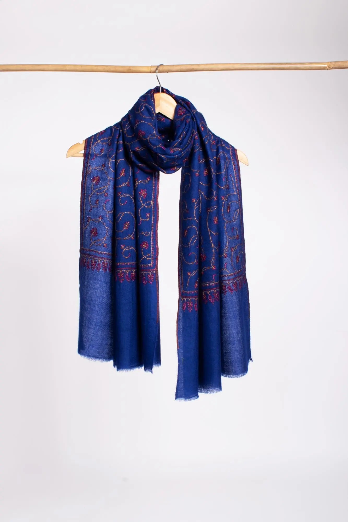 Indigo Embroidered Cashmere Handloomed Scarf - USK Shahkaar