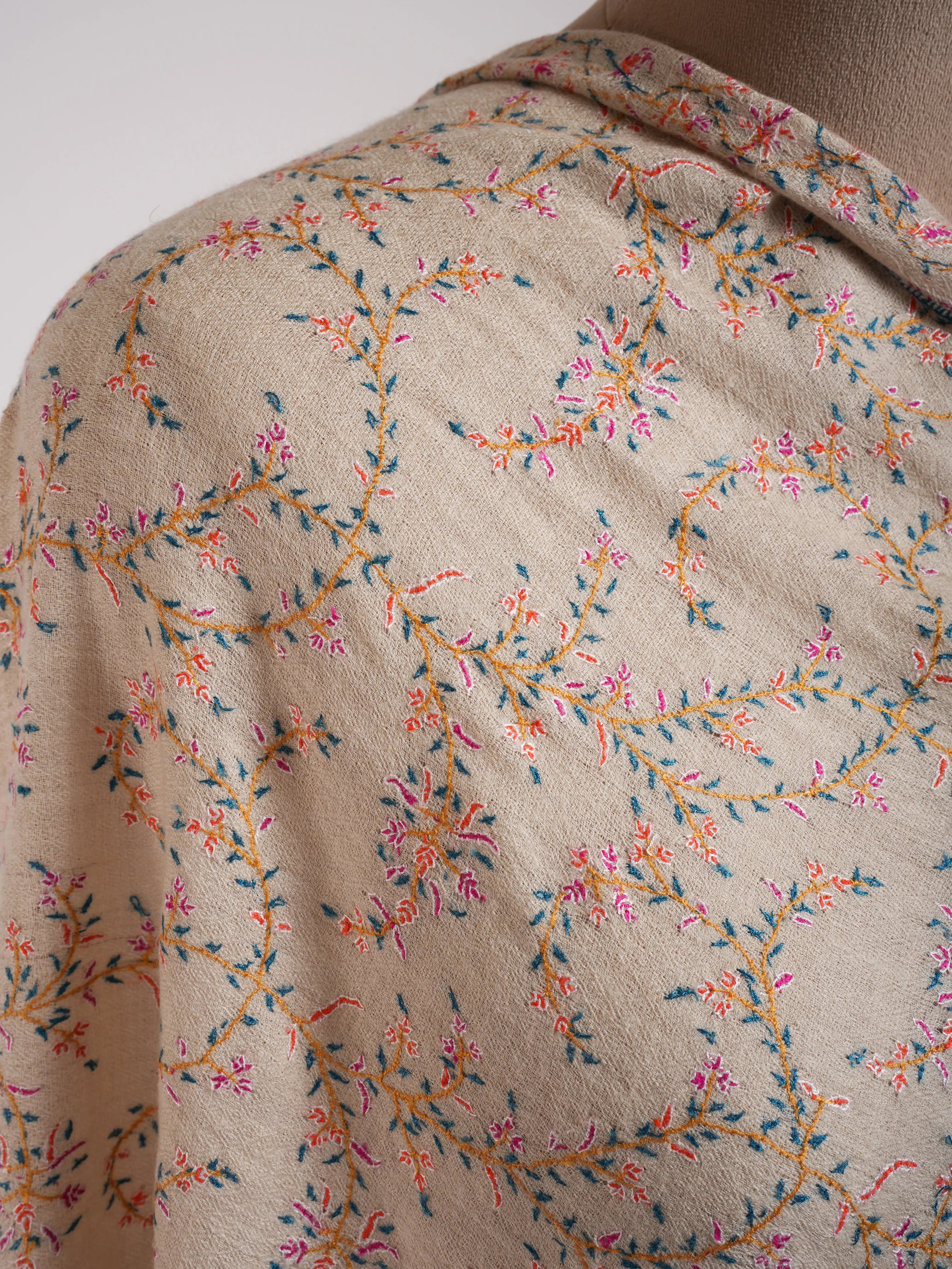Ivory Authentic Pashmina Shawl with Sozni Embroidery Shahkaar
