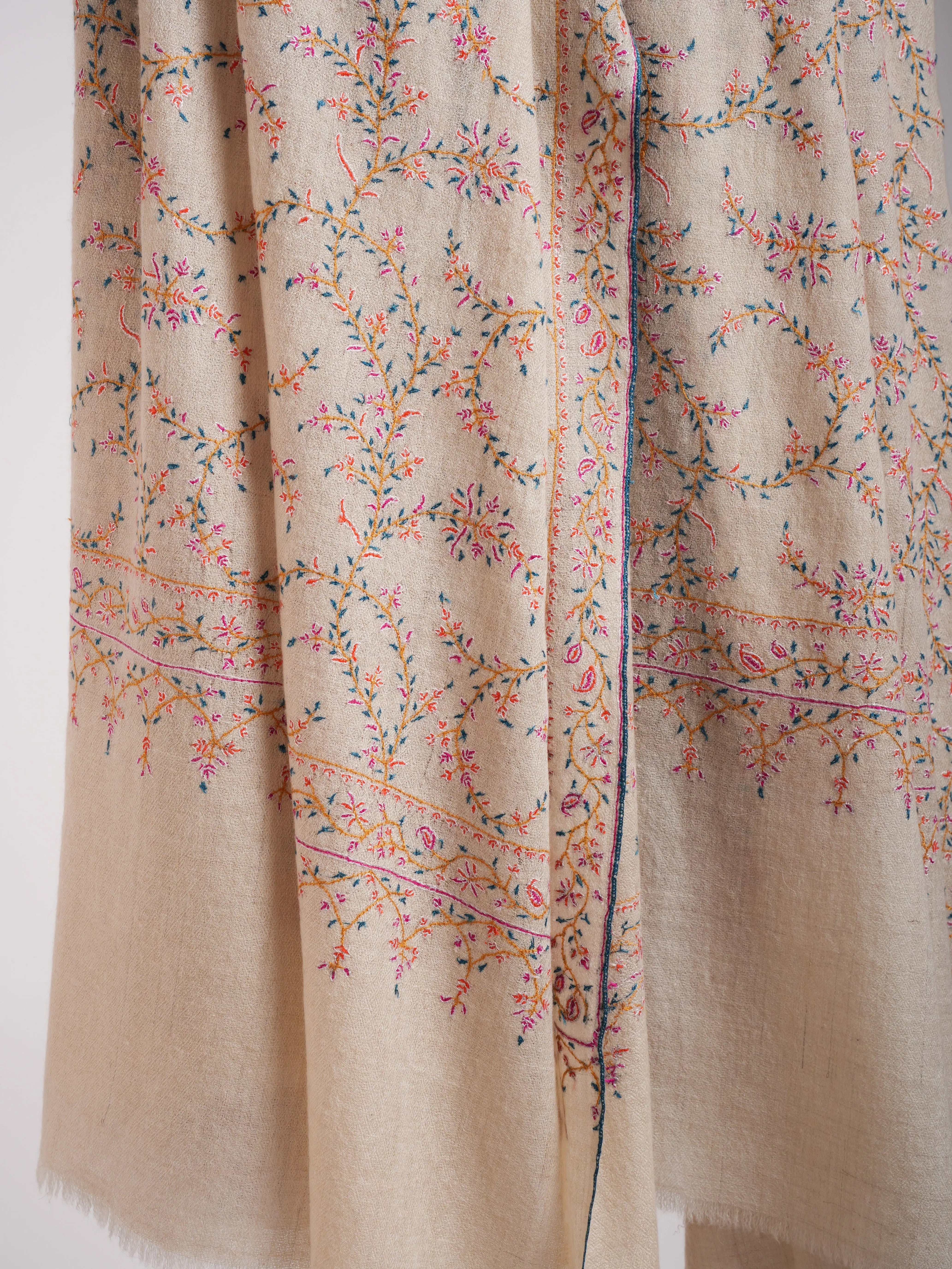 Ivory Authentic Pashmina Shawl with Sozni Embroidery Shahkaar