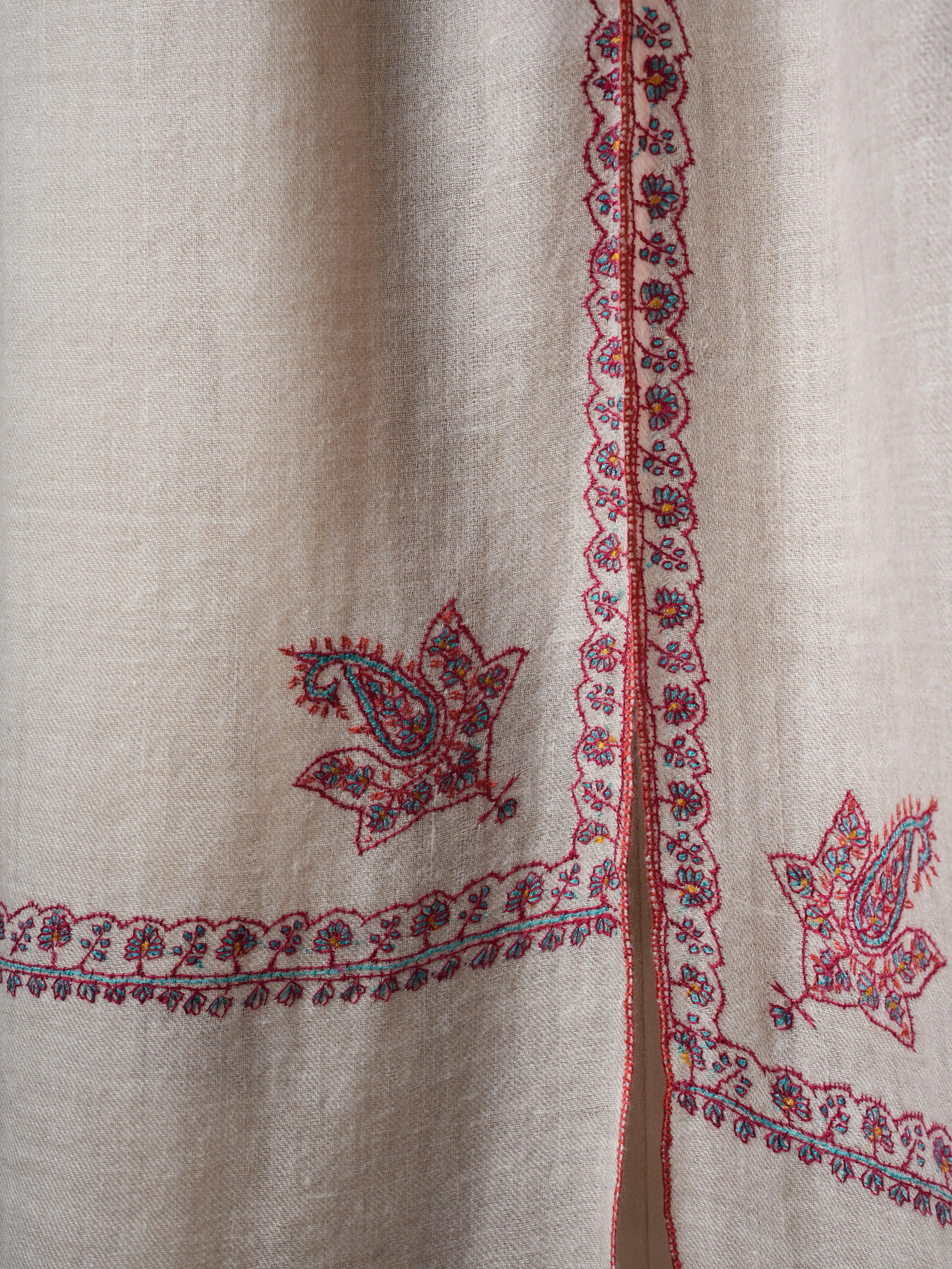 Ivory Baby Soft Cashmere Scarf with Hashia Needlework – Handcrafted in Kashmir Shahkaar