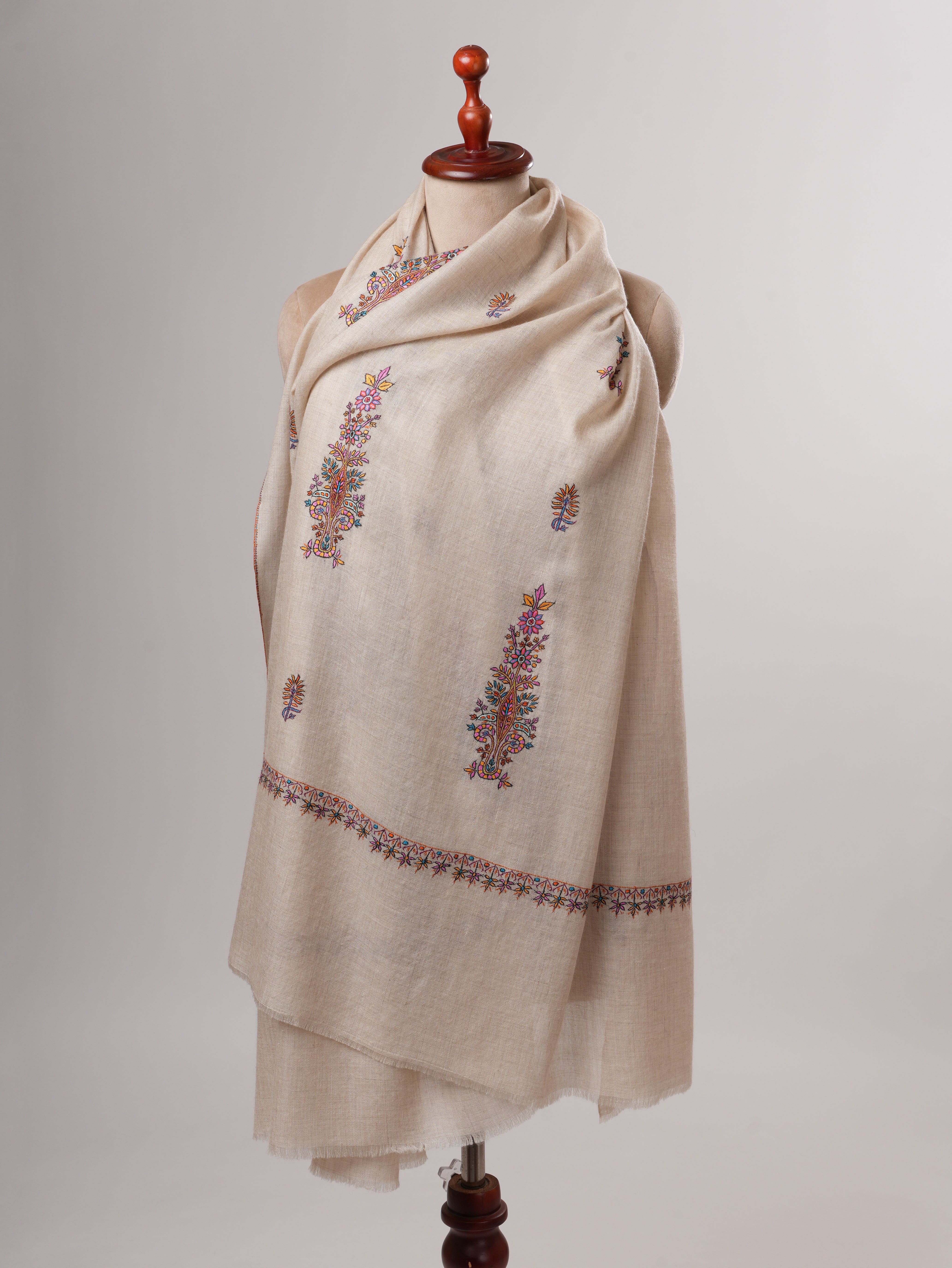 Ivory Baby Soft Handwoven Shahkaar Pashmina Shawl Shahkaar