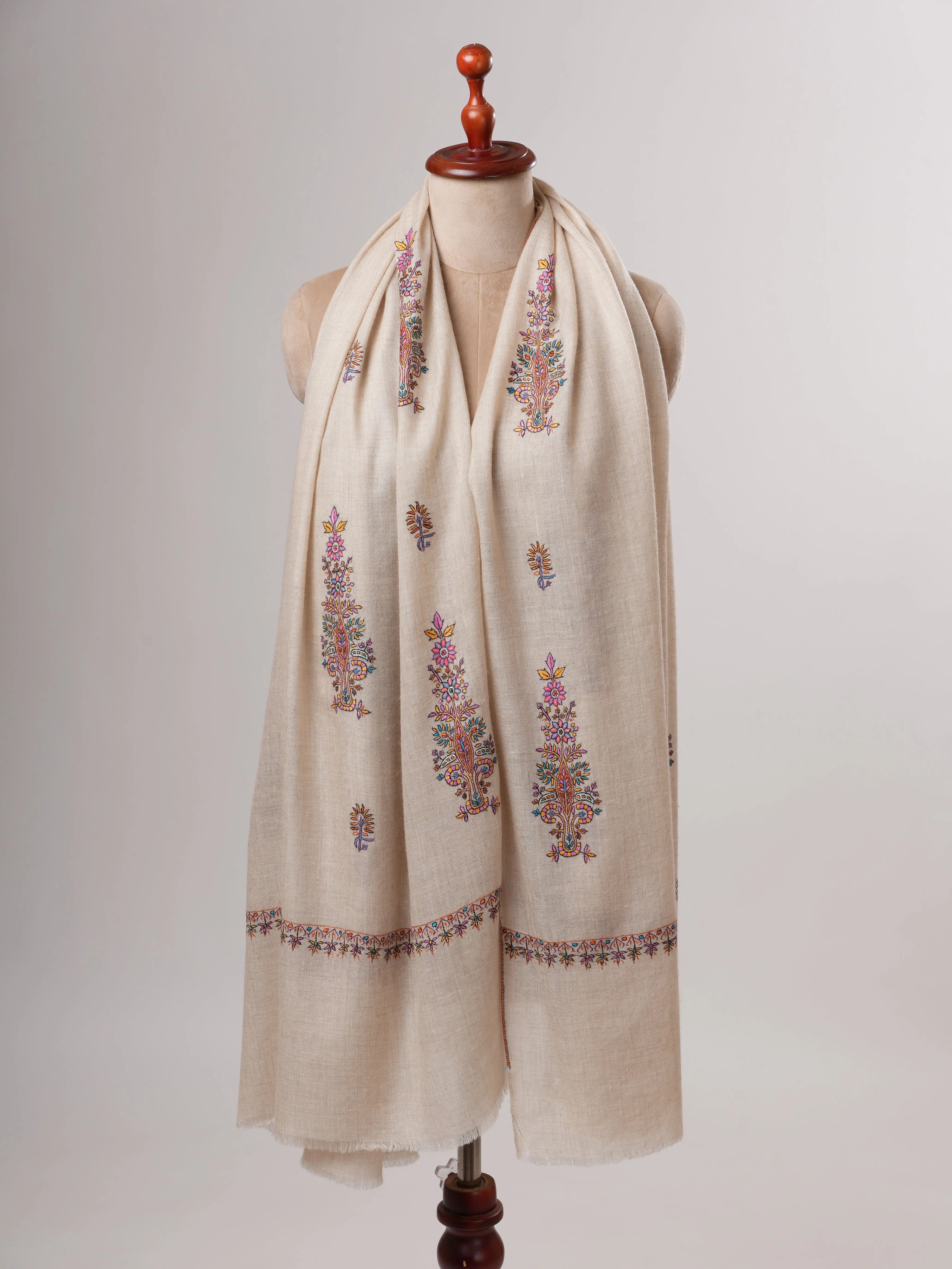 Ivory Baby Soft Handwoven Shahkaar Pashmina Shawl Shahkaar