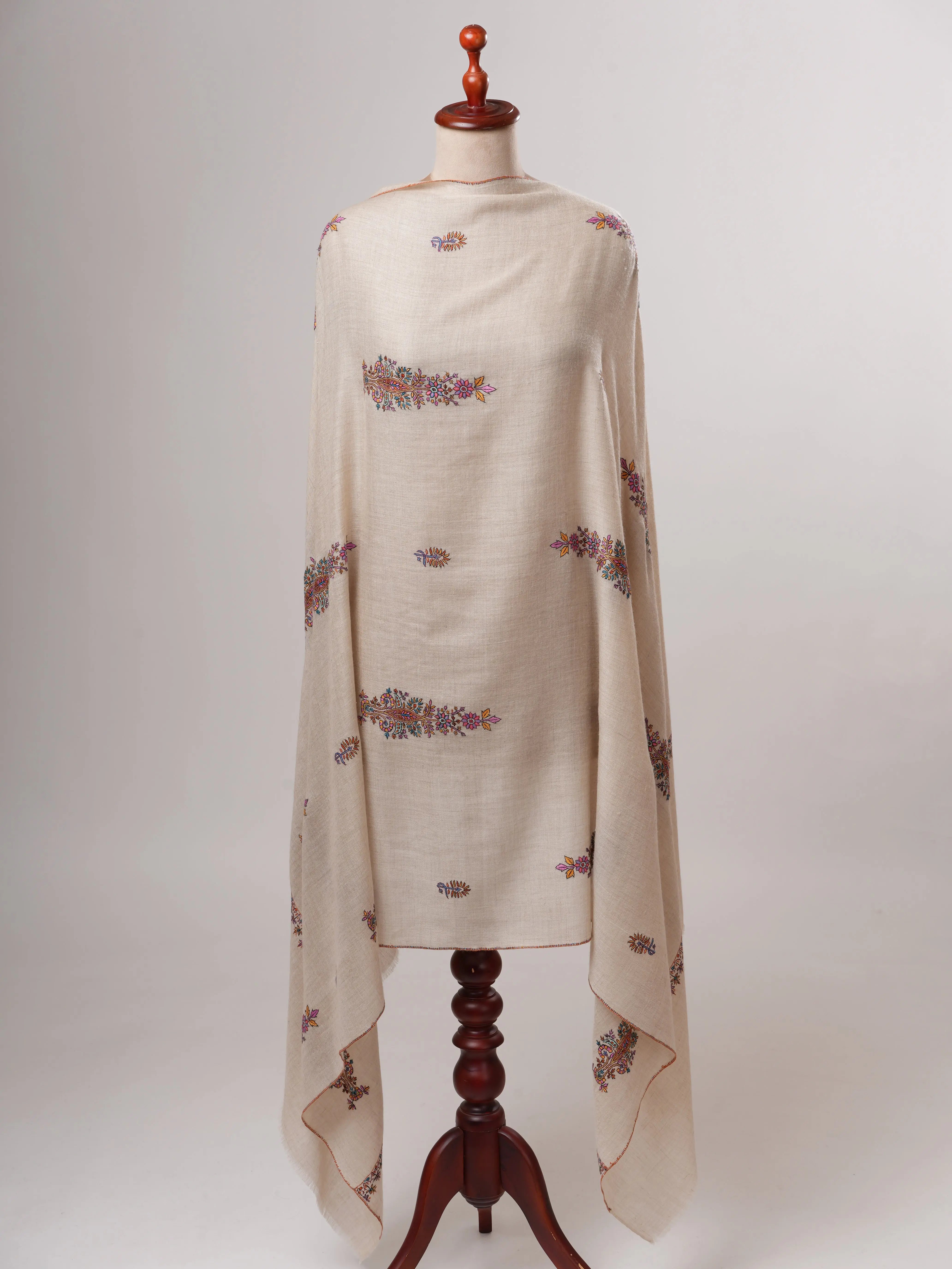 Ivory Baby Soft Handwoven Shahkaar Pashmina Shawl Shahkaar