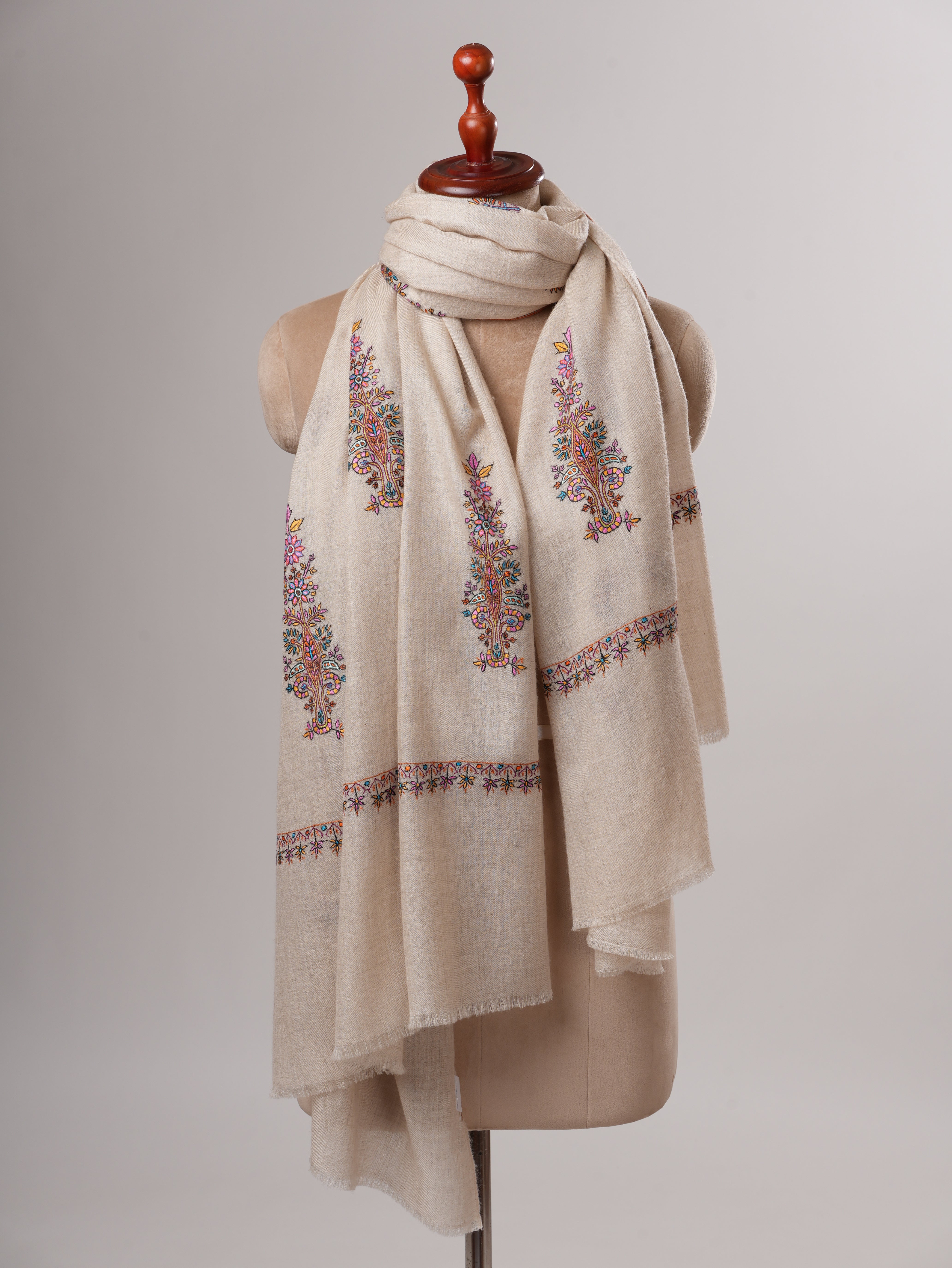 Ivory Baby Soft Handwoven Shahkaar Pashmina Shawl Shahkaar