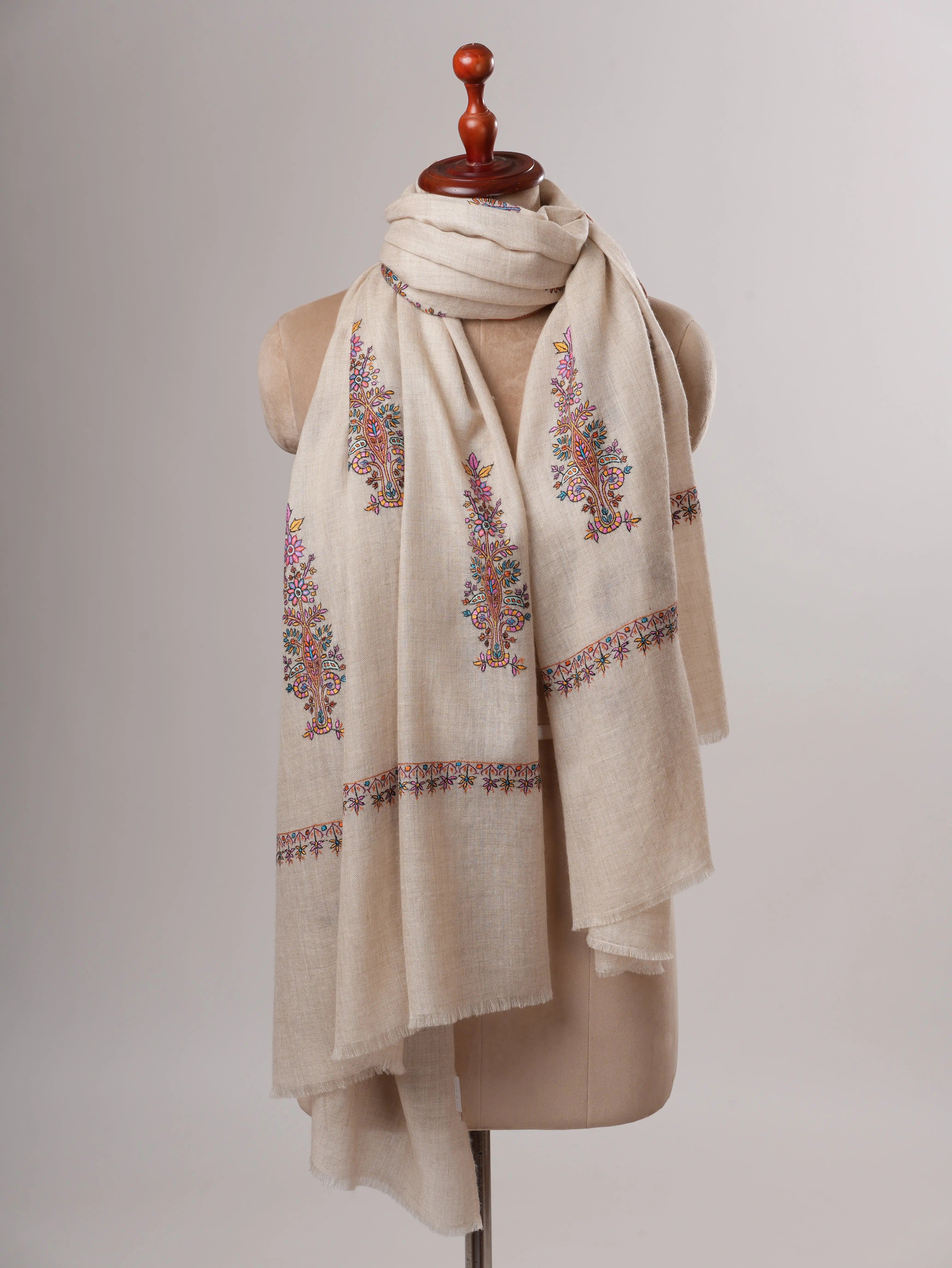 Ivory Baby Soft Handwoven Shahkaar Pashmina Shawl Shahkaar