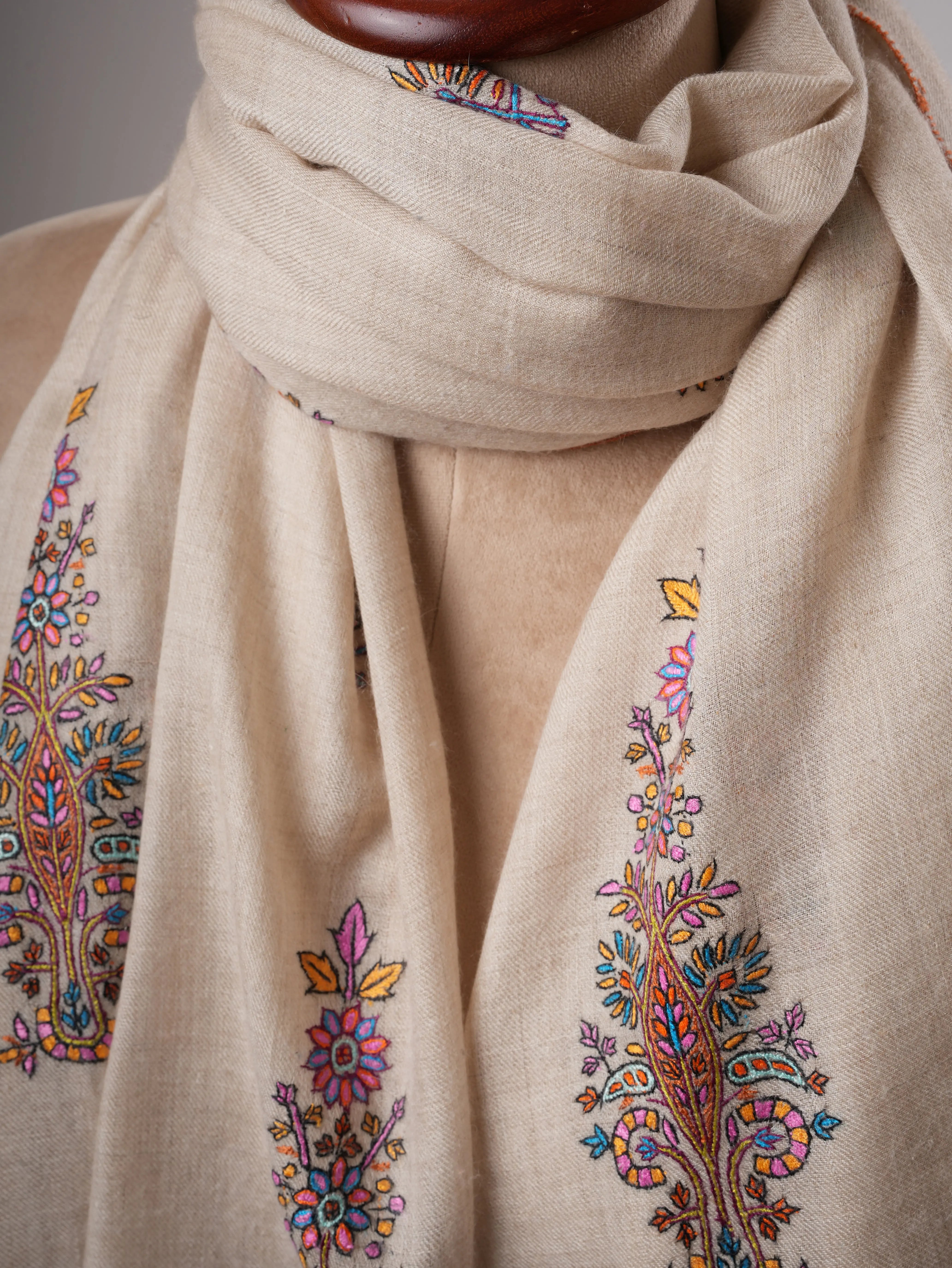 Ivory Baby Soft Handwoven Shahkaar Pashmina Shawl Shahkaar