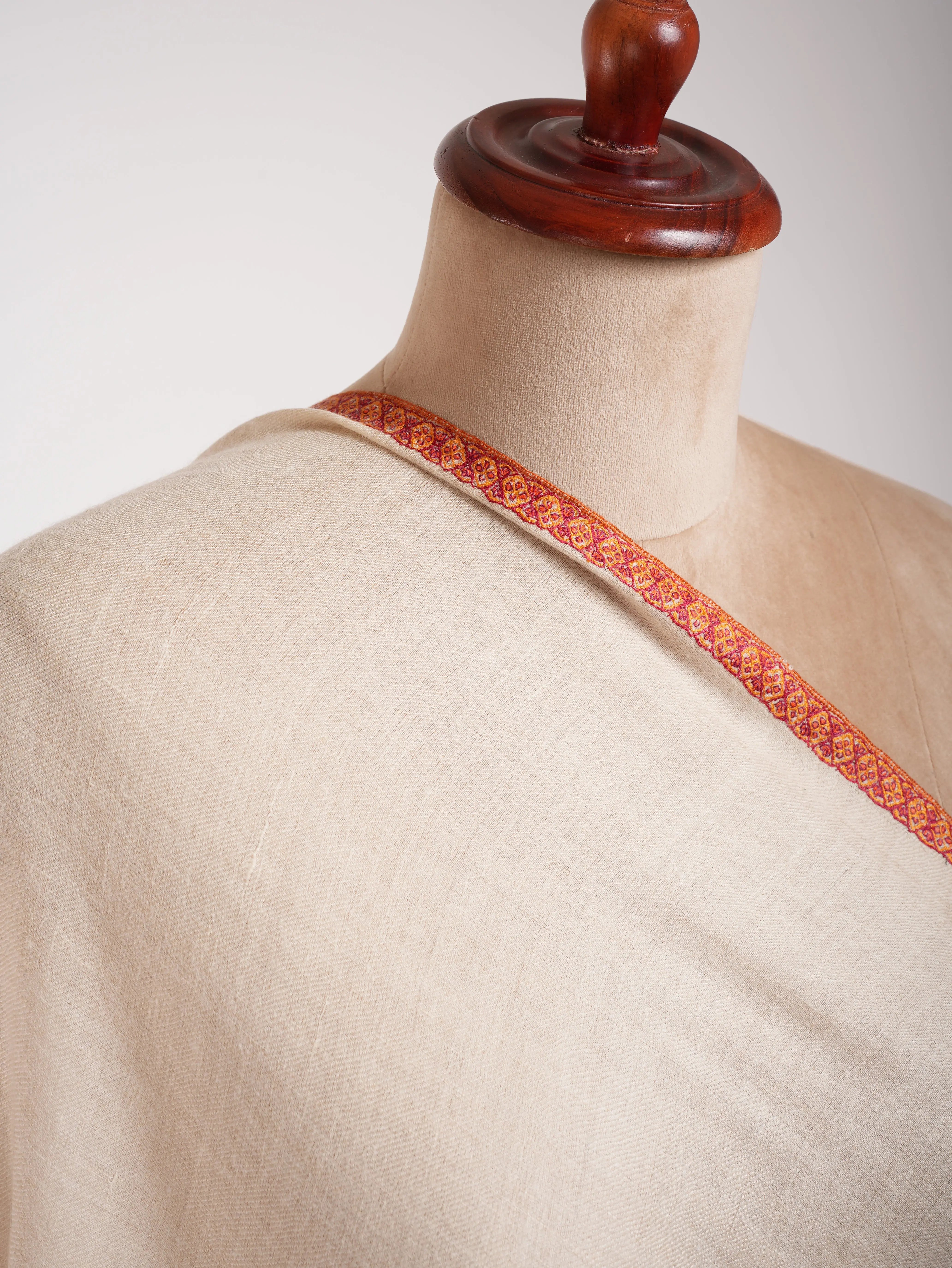 Ivory Beautiful Cashmere Scarf with Hand Embroidery Shahkaar