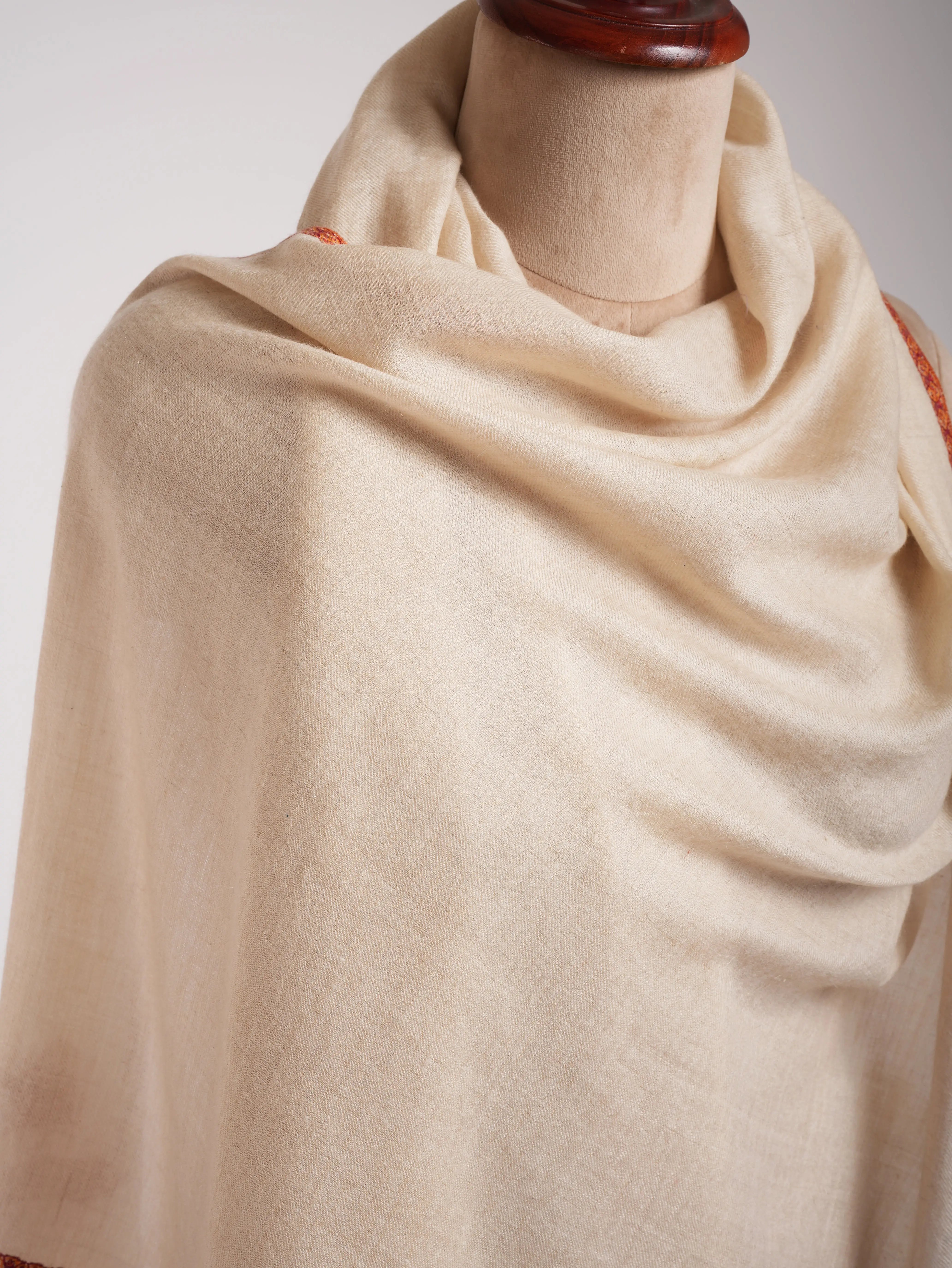Ivory Beautiful Cashmere Scarf with Hand Embroidery Shahkaar