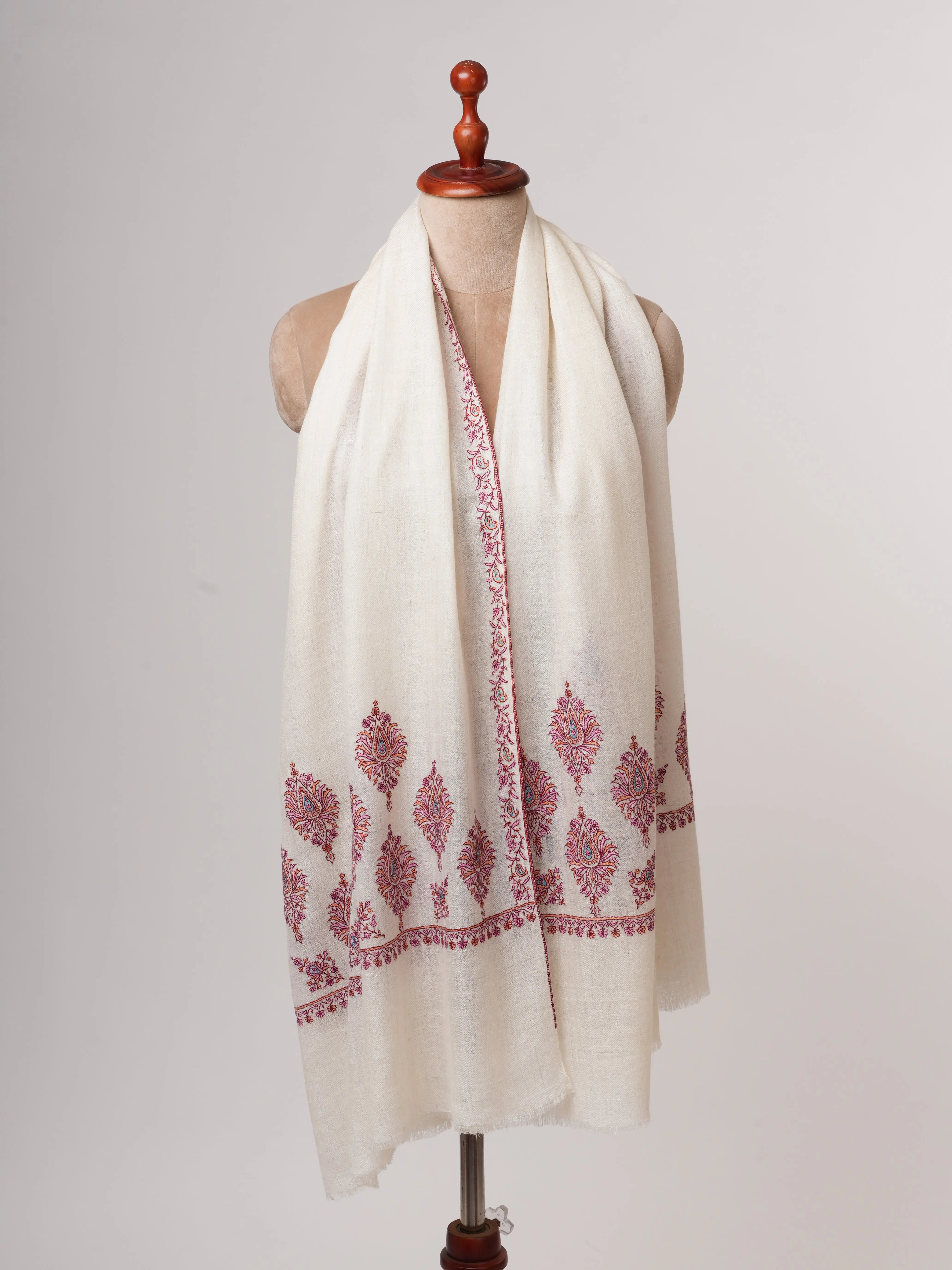 Ivory Cashmere Scarf with Needlework Palla Embroidery – Heritage Wrap Shahkaar