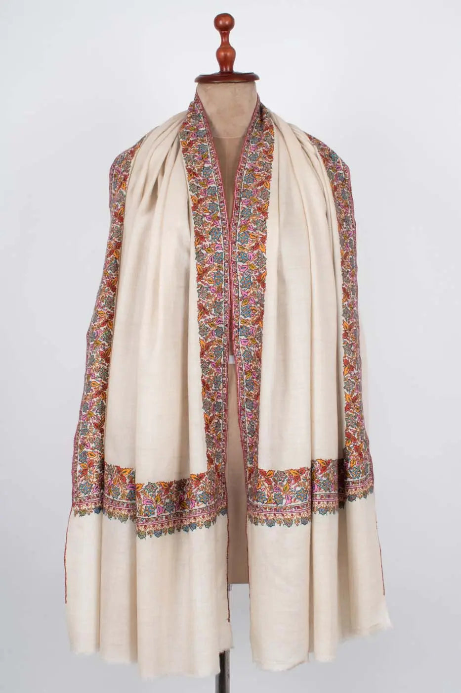 Ivory Floral Neem Daur Kashmiri Pashmina Wrap Shahkaar