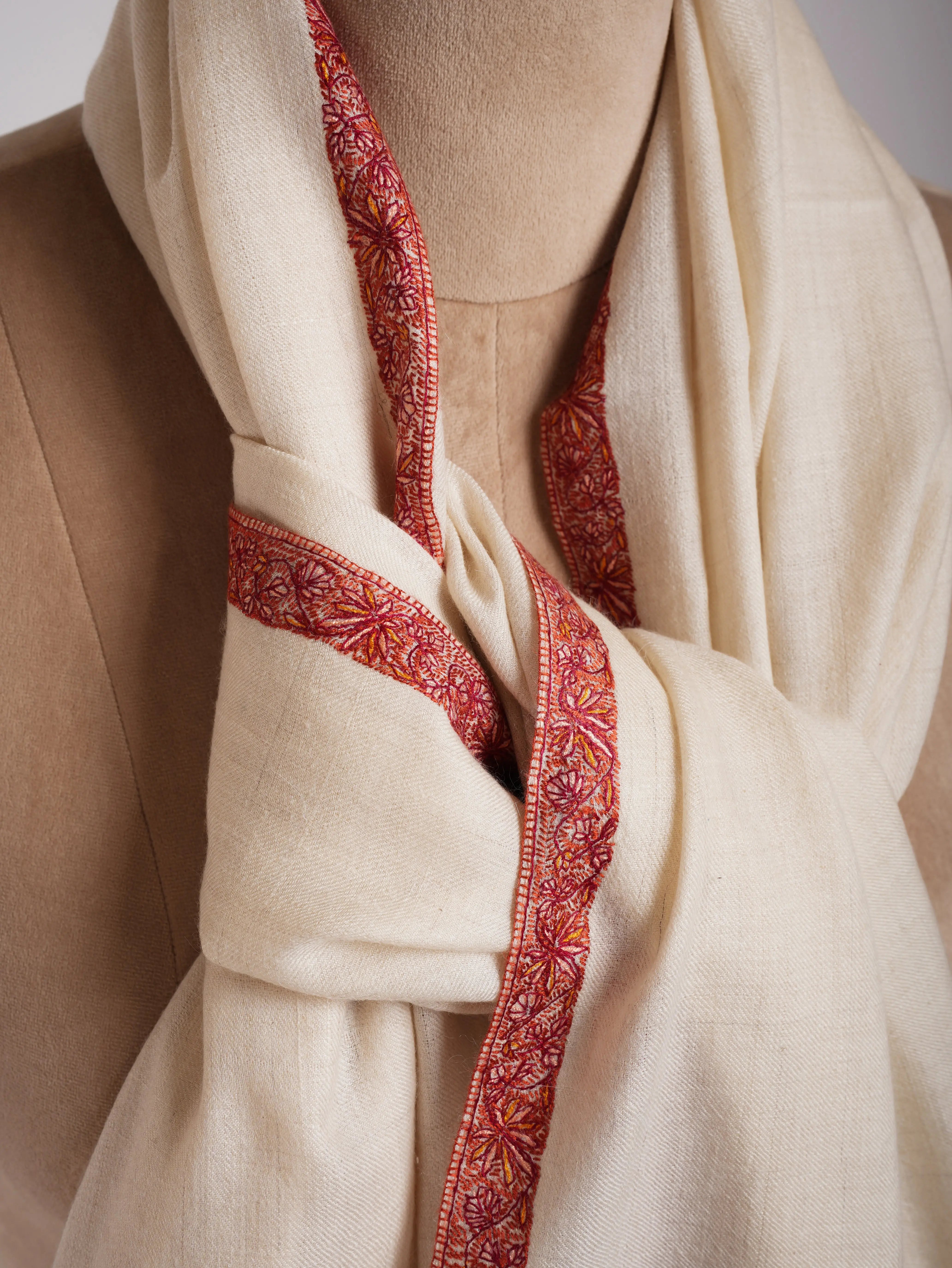 Ivory Handcrafted Kashmiri Pashminas Shahkaar