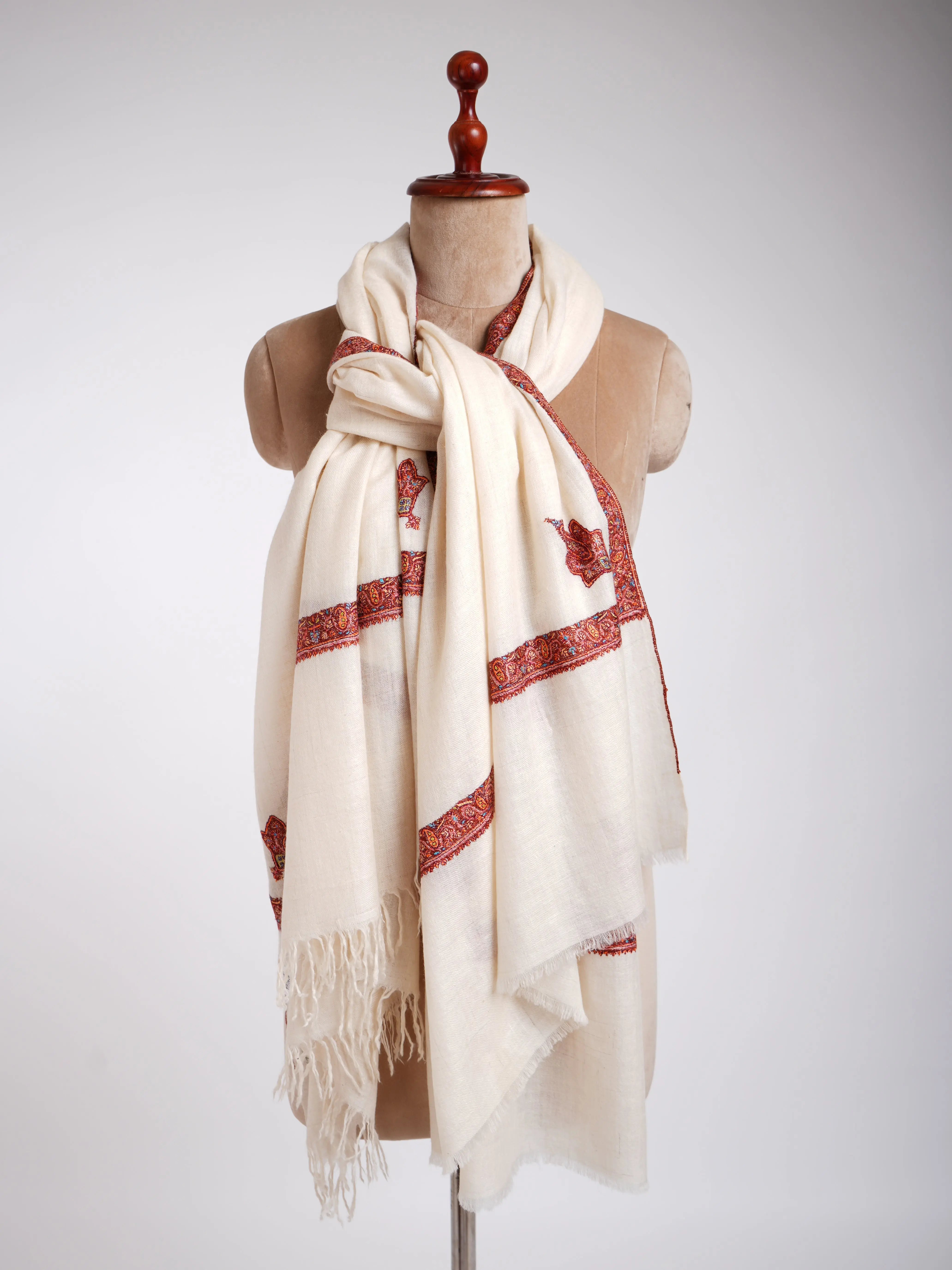Ivory Handmade Authentic Pashmina Shawl Shahkaar