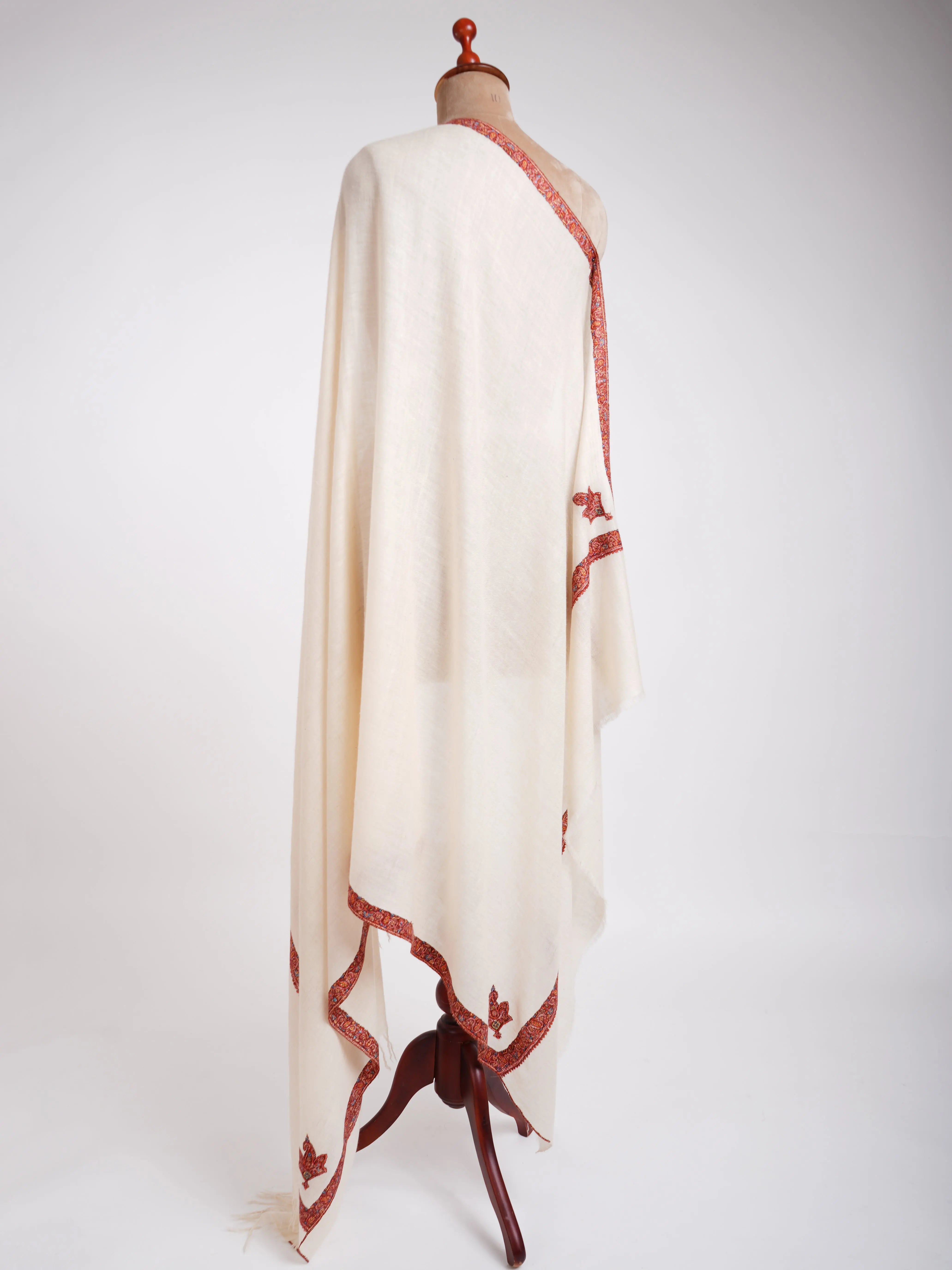 Ivory Handmade Authentic Pashmina Shawl Shahkaar