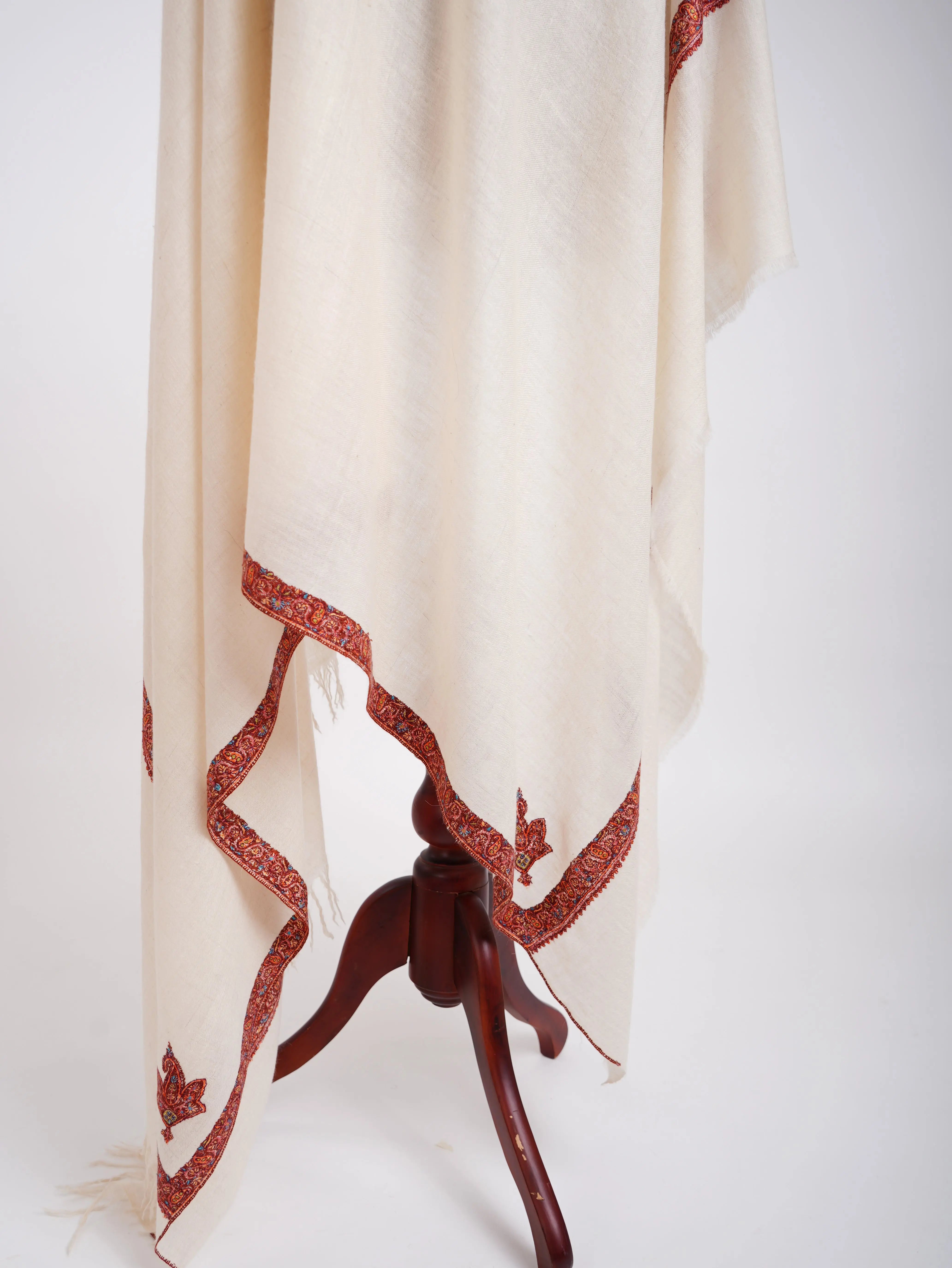 Ivory Handmade Authentic Pashmina Shawl Shahkaar