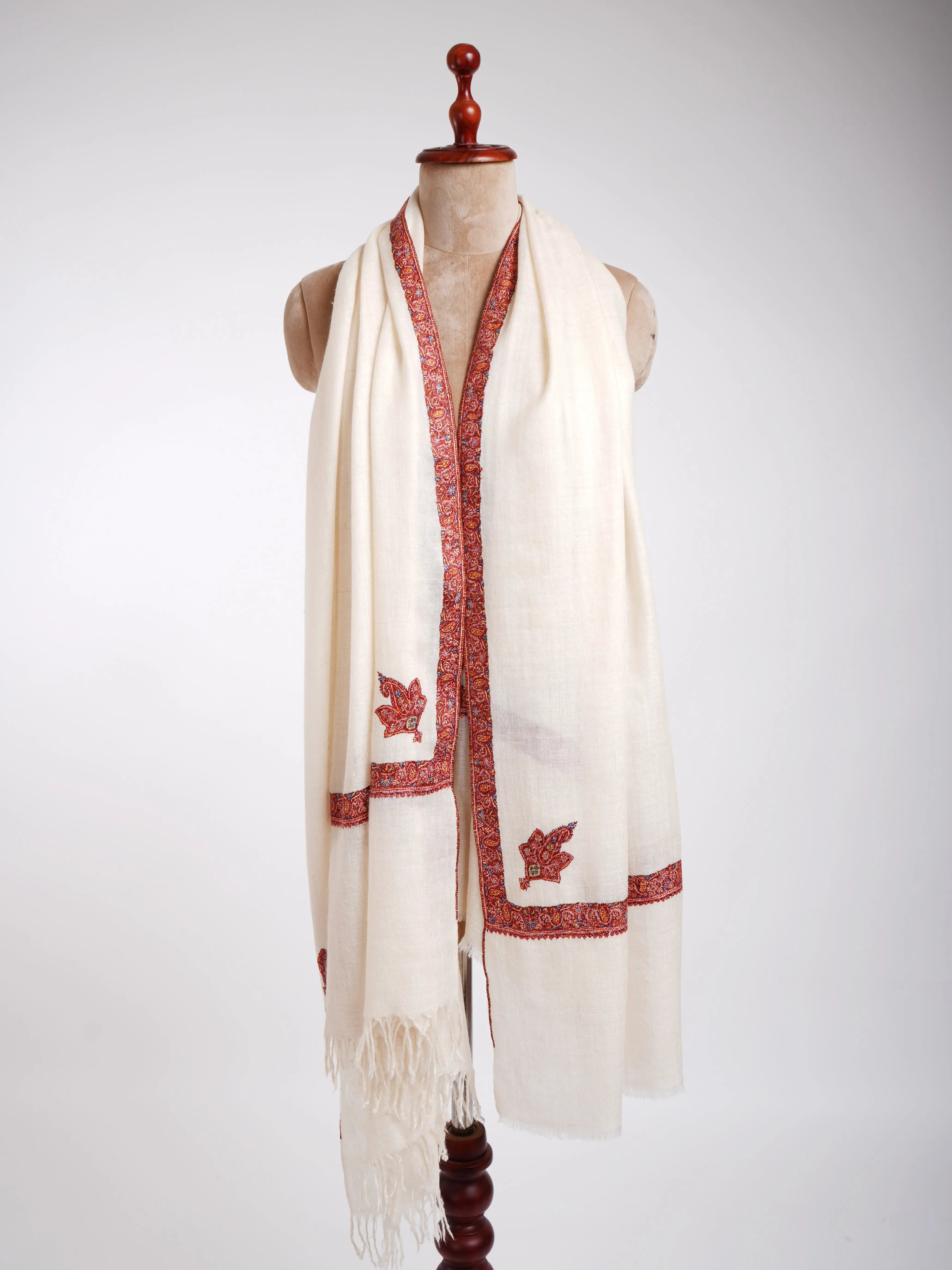 Ivory Handmade Authentic Pashmina Shawl Shahkaar