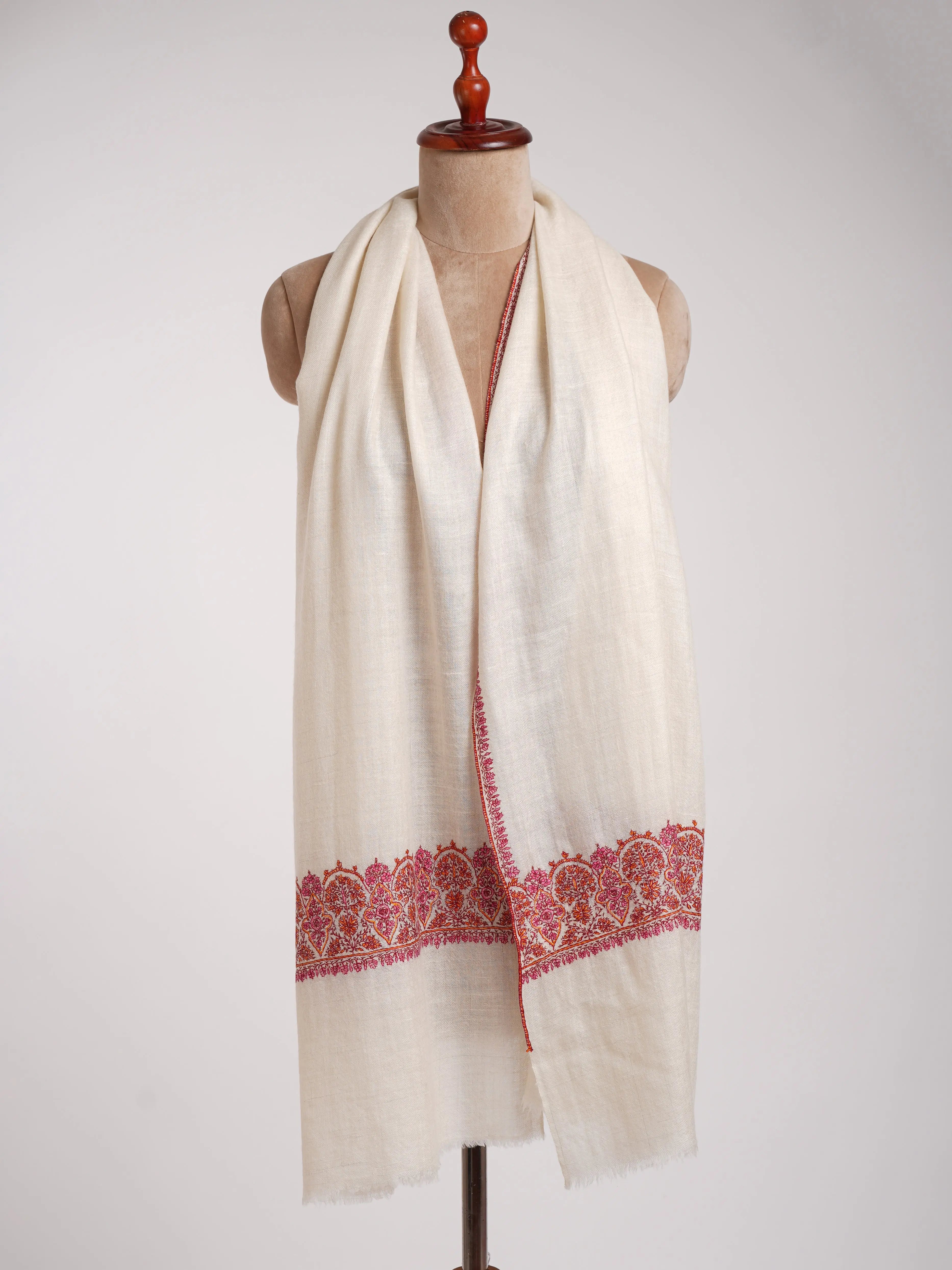 Ivory Indian Cashmere Stole with Sozni Embroidery Shahkaar