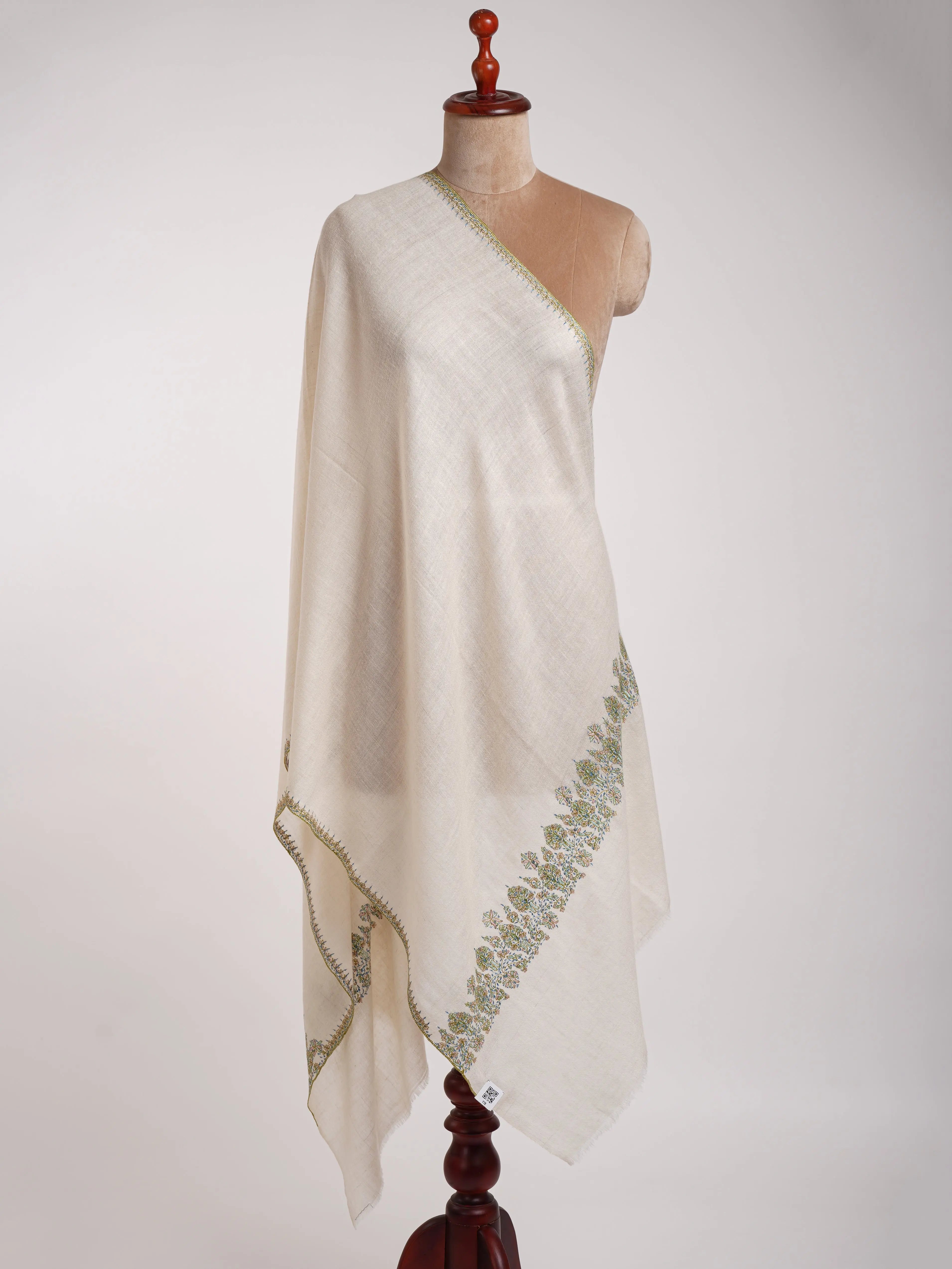 Ivory Minimalistic Palladar Indian Cashmere Stole Shahkaar