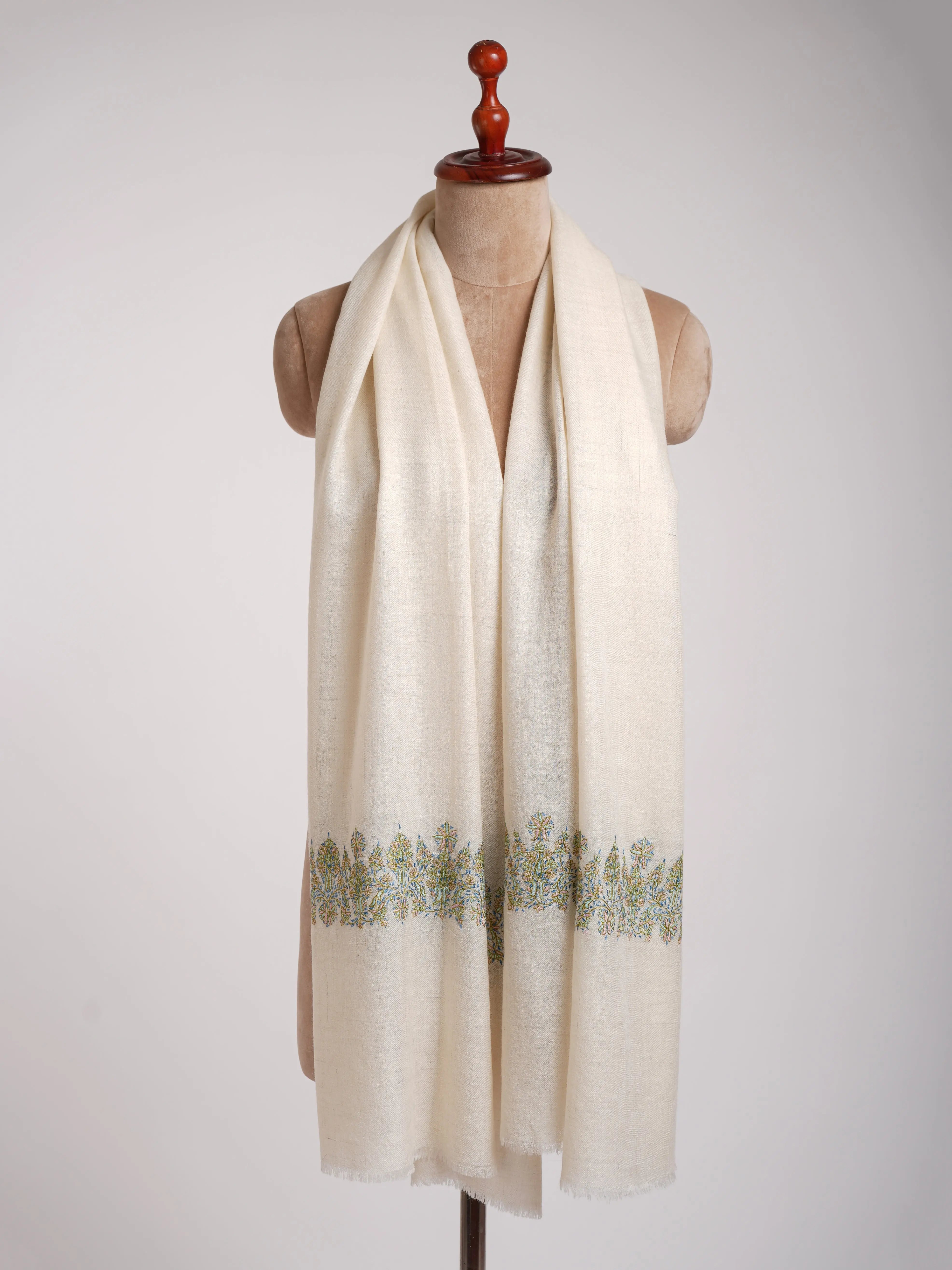 Ivory Minimalistic Palladar Indian Cashmere Stole Shahkaar