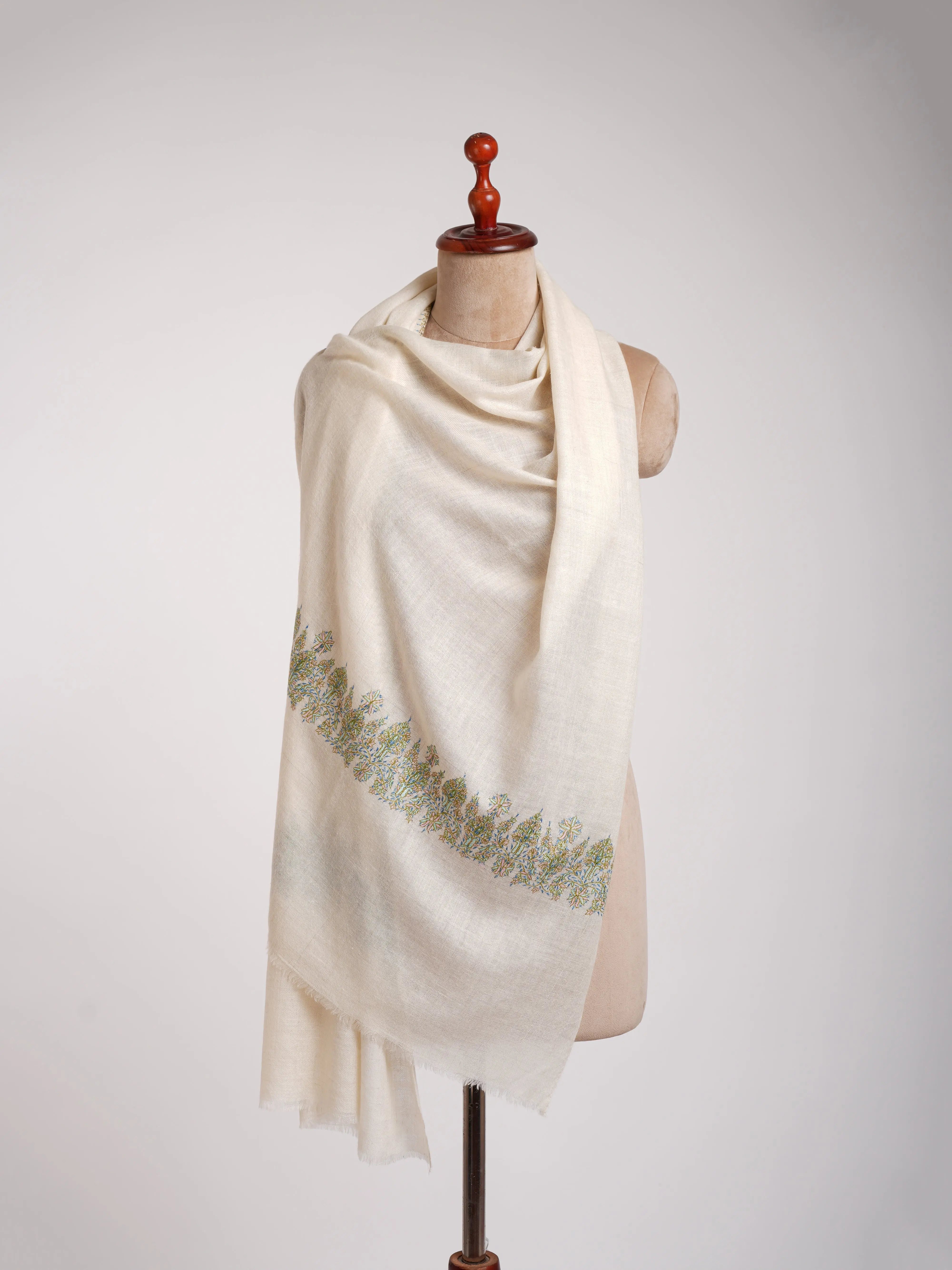 Ivory Minimalistic Palladar Indian Cashmere Stole Shahkaar