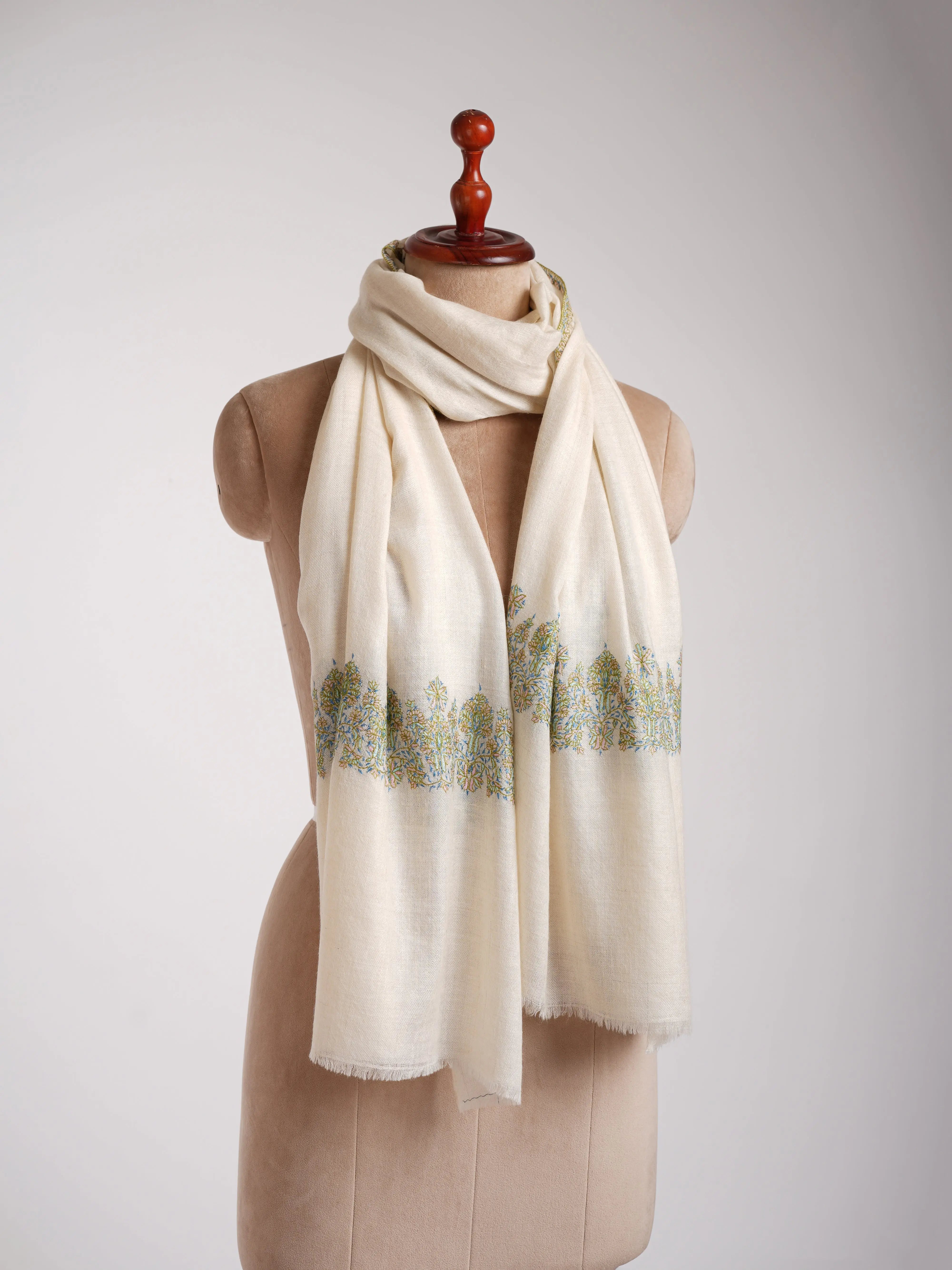 Ivory Minimalistic Palladar Indian Cashmere Stole Shahkaar