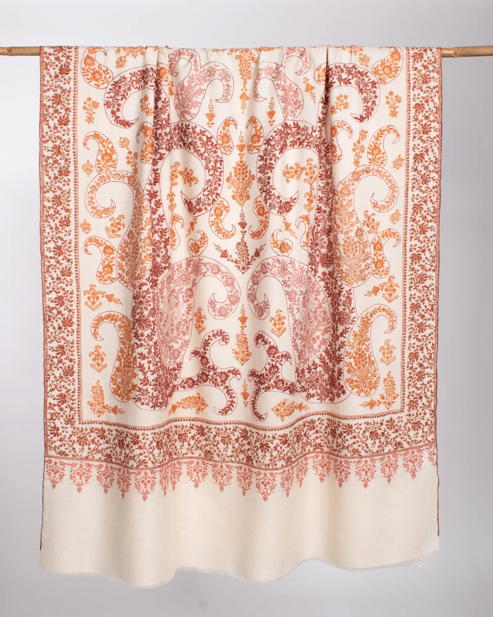 Ivory Paisley Embroidered Pashmina Shawl - FOWEY Shahkaar