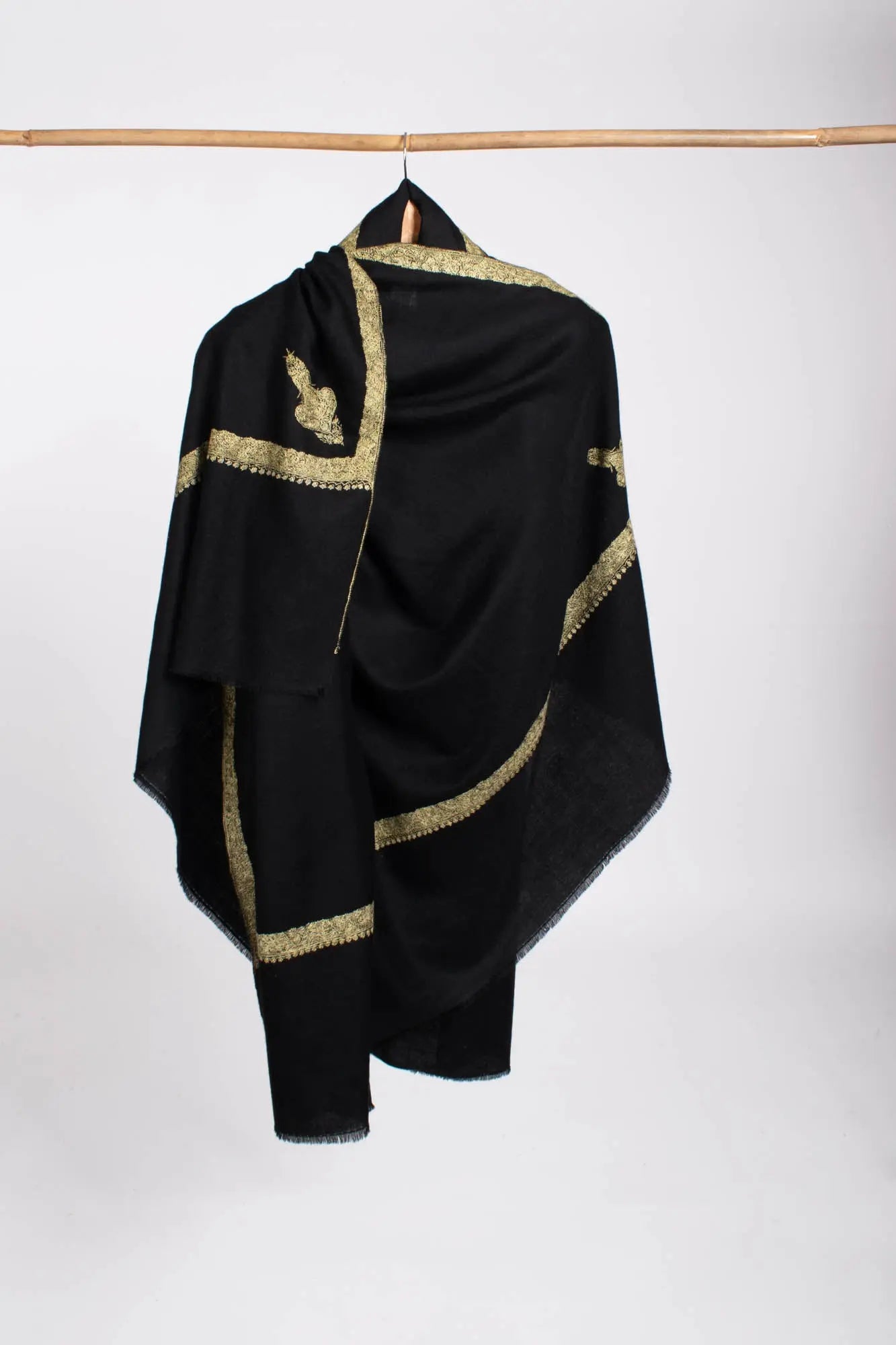 Jet Black Hashia Intricately Embroidered Oversized Wrap - PINE Shahkaar