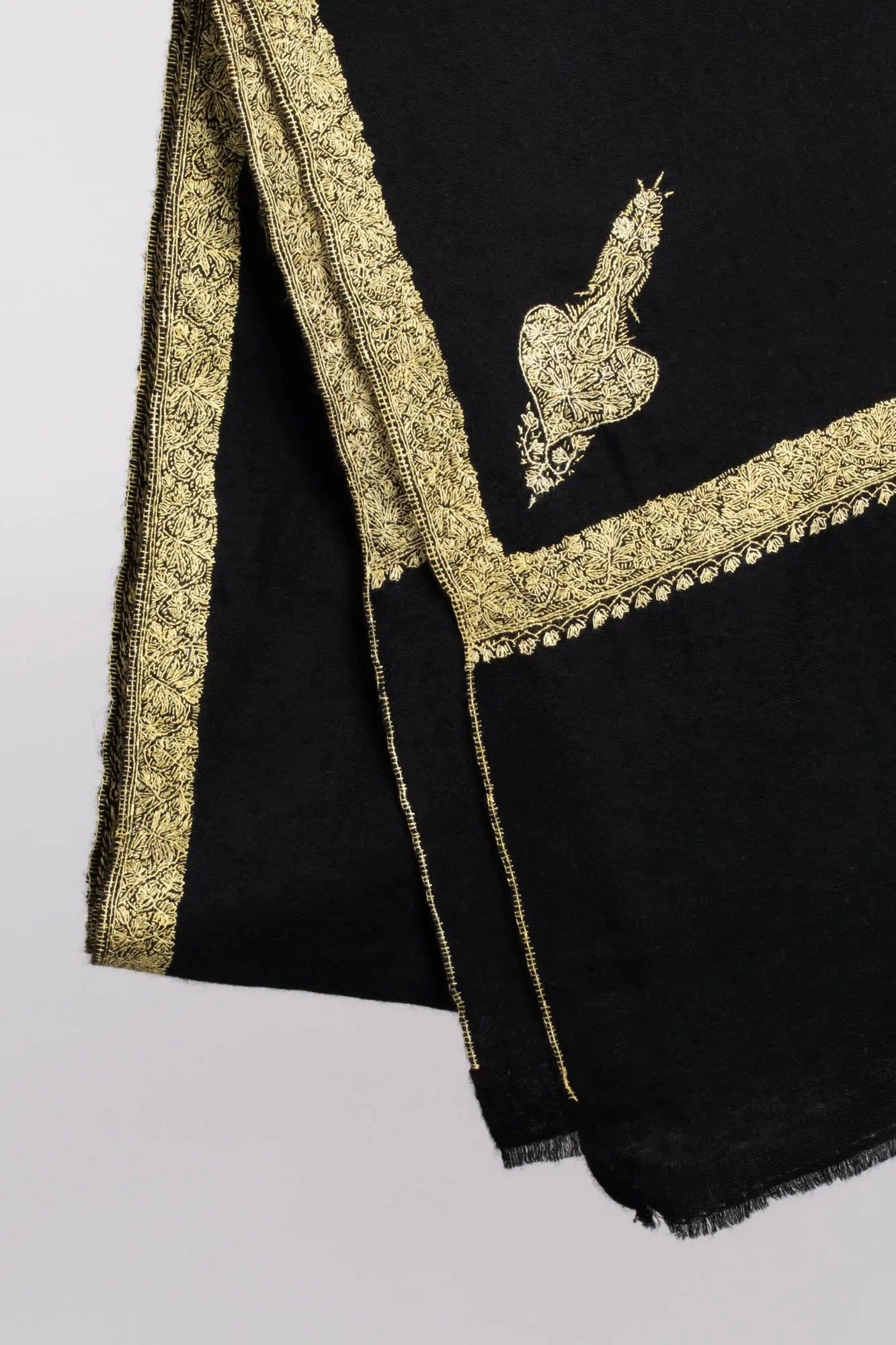 Jet Black Hashia Intricately Embroidered Oversized Wrap - PINE Shahkaar