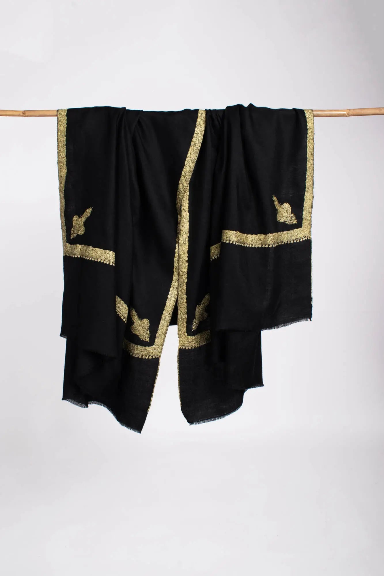 Jet Black Hashia Intricately Embroidered Oversized Wrap - PINE Shahkaar