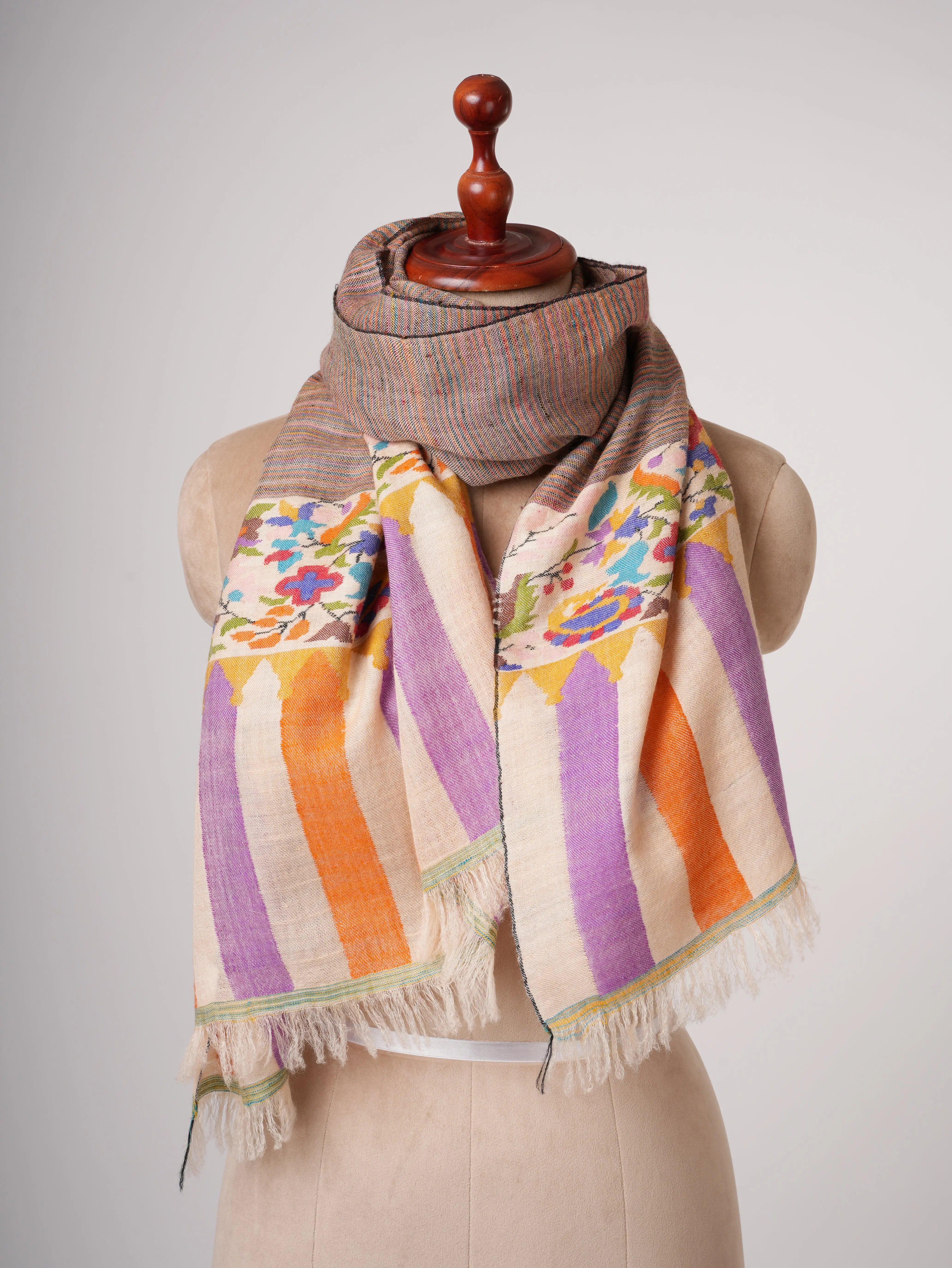 Kani Soft Handwoven Cashmere Stole with Floral Motif Shahkaar