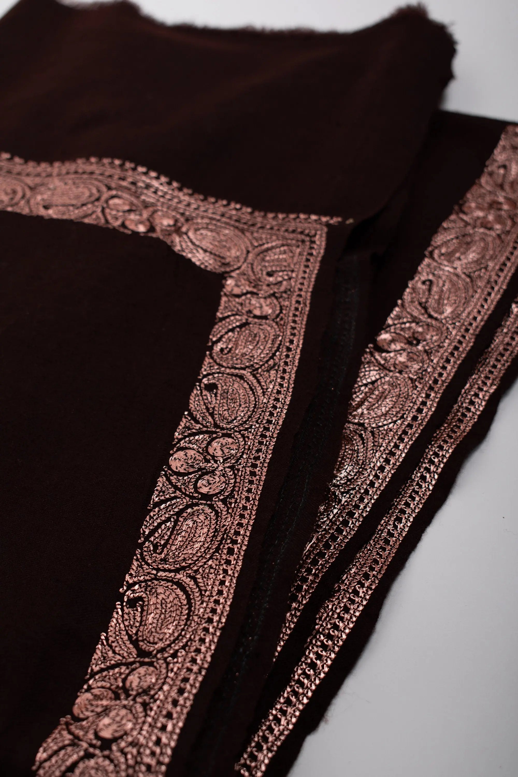 Kashmir Embroidery Shawls, Tilla Work Cashmere Scarves, Authentic Pashmina, Dark Chocolate Color, Wedding Gifts, 40x80" - FORLI Shahkaar