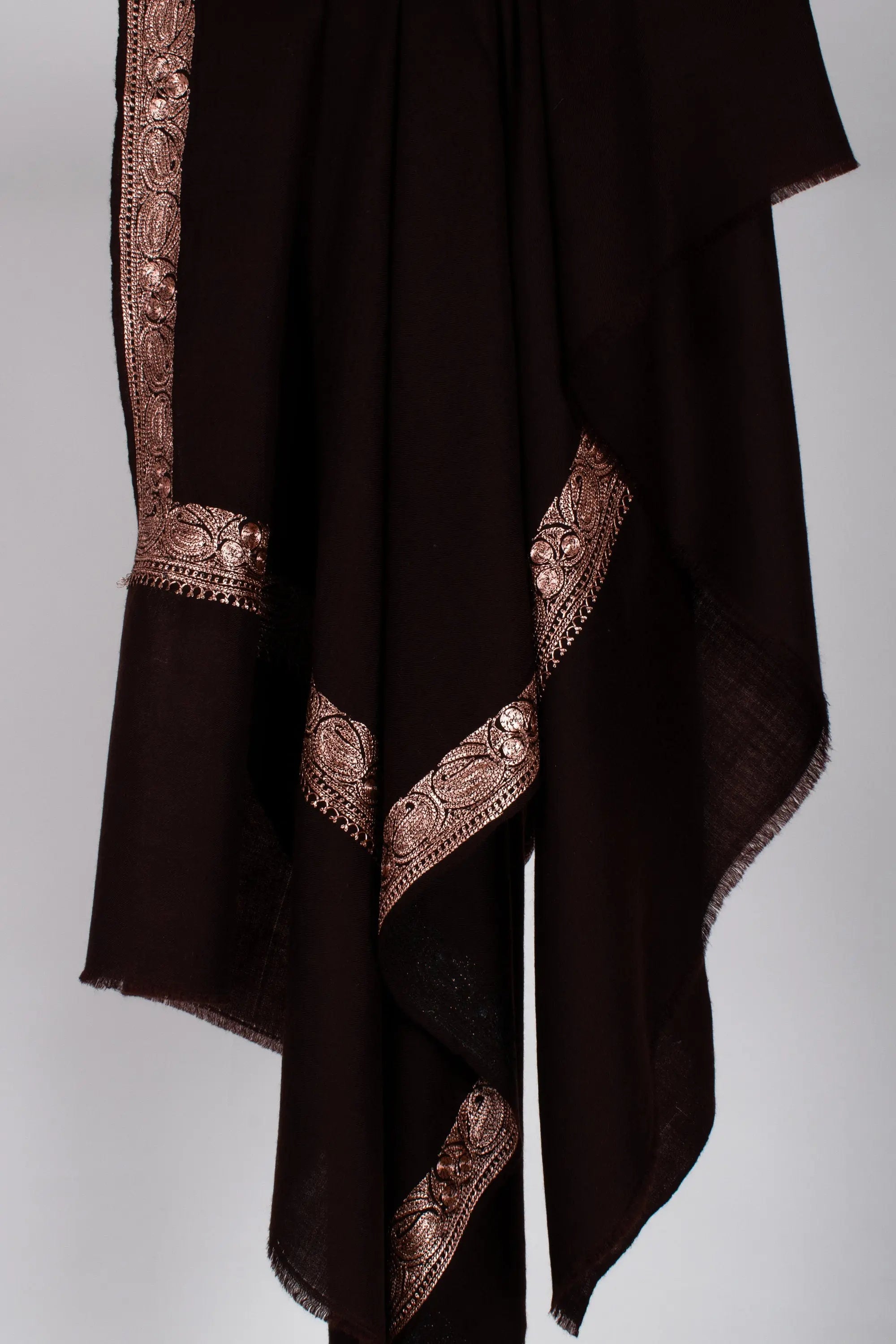 Kashmir Embroidery Shawls, Tilla Work Cashmere Scarves, Authentic Pashmina, Dark Chocolate Color, Wedding Gifts, 40x80" - FORLI Shahkaar